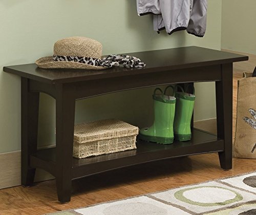 Alaterre Shaker Cottage Bench with Shelf - Solid Wood Entryway Bench, Chocolate Finish - Perfect for Hallway, Living Room & Bedroom Storage