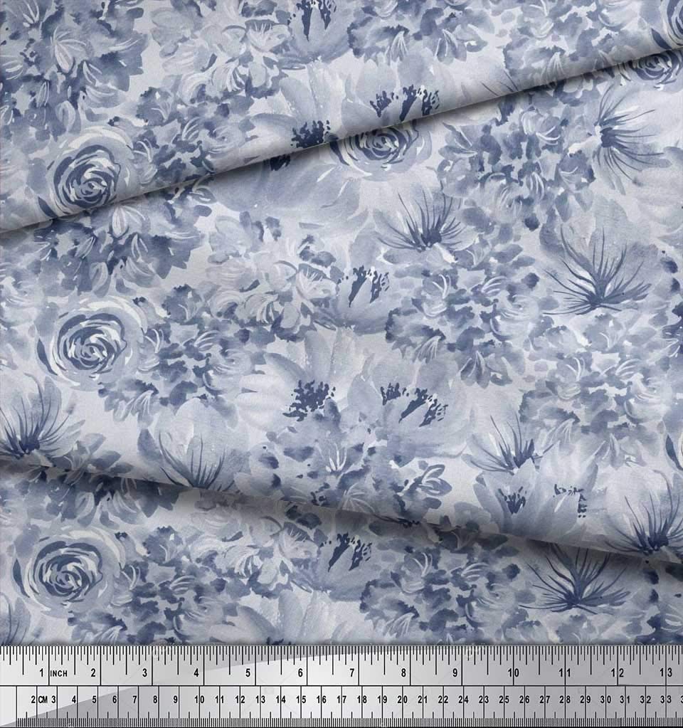 Soimoi Moss Georgette Gray Fabric by The Yard - 42 Inch Wide Printed Floral Fabric with Rose & Peony Design for Dresses, Curtains, DIY Crafts - Lightweight & Romantic Textile for Fashion Sewing Projects