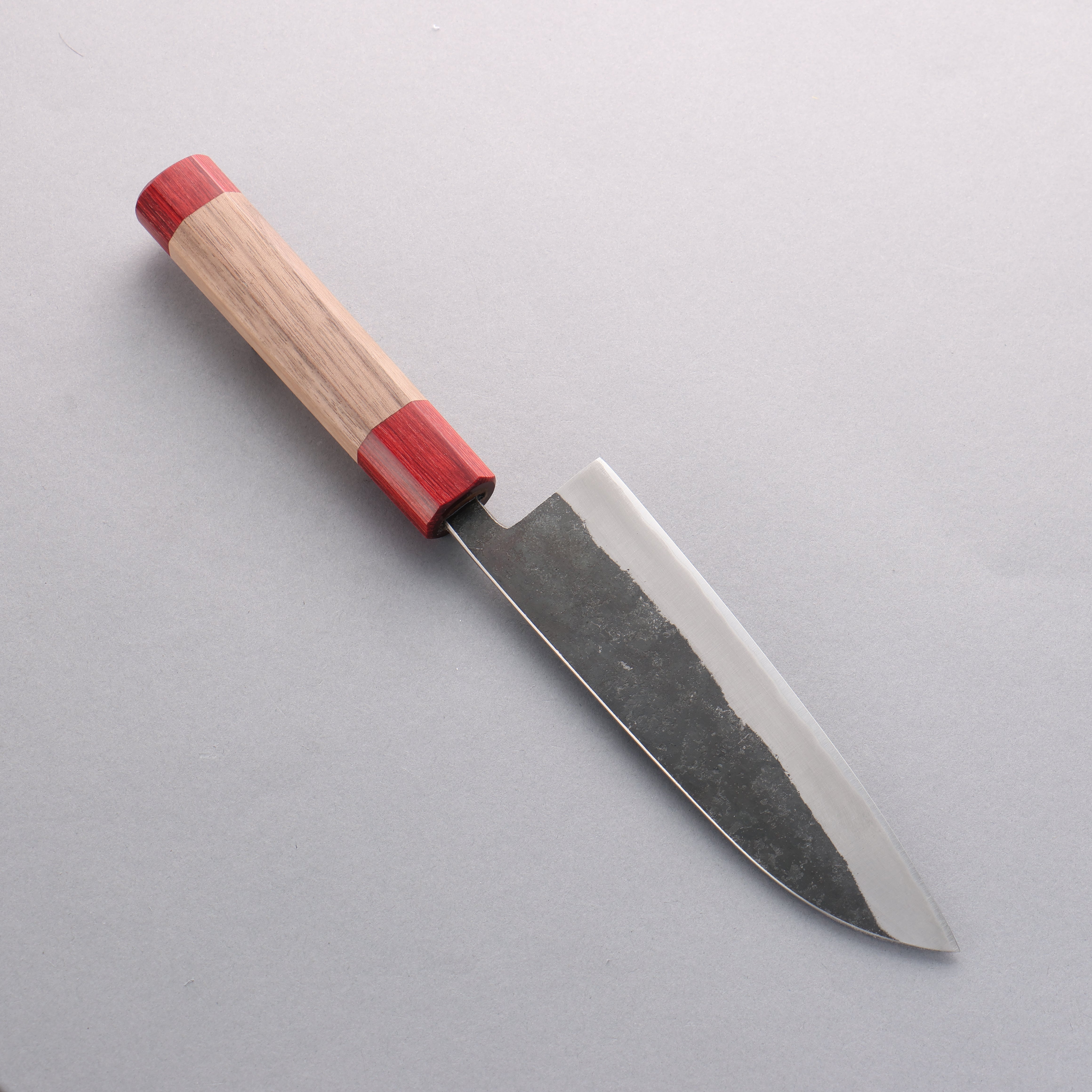 Premium Seisuke Kurumi Blue Steel Kurouchi Santoku Knife 165mm - Walnut Handle with Double Red Pakka Wood - Japanese Chef Knife for Slicing, Dicing & Chopping Vegetables, Meat & Fish - Perfect for Home Kitchen & Professional Use