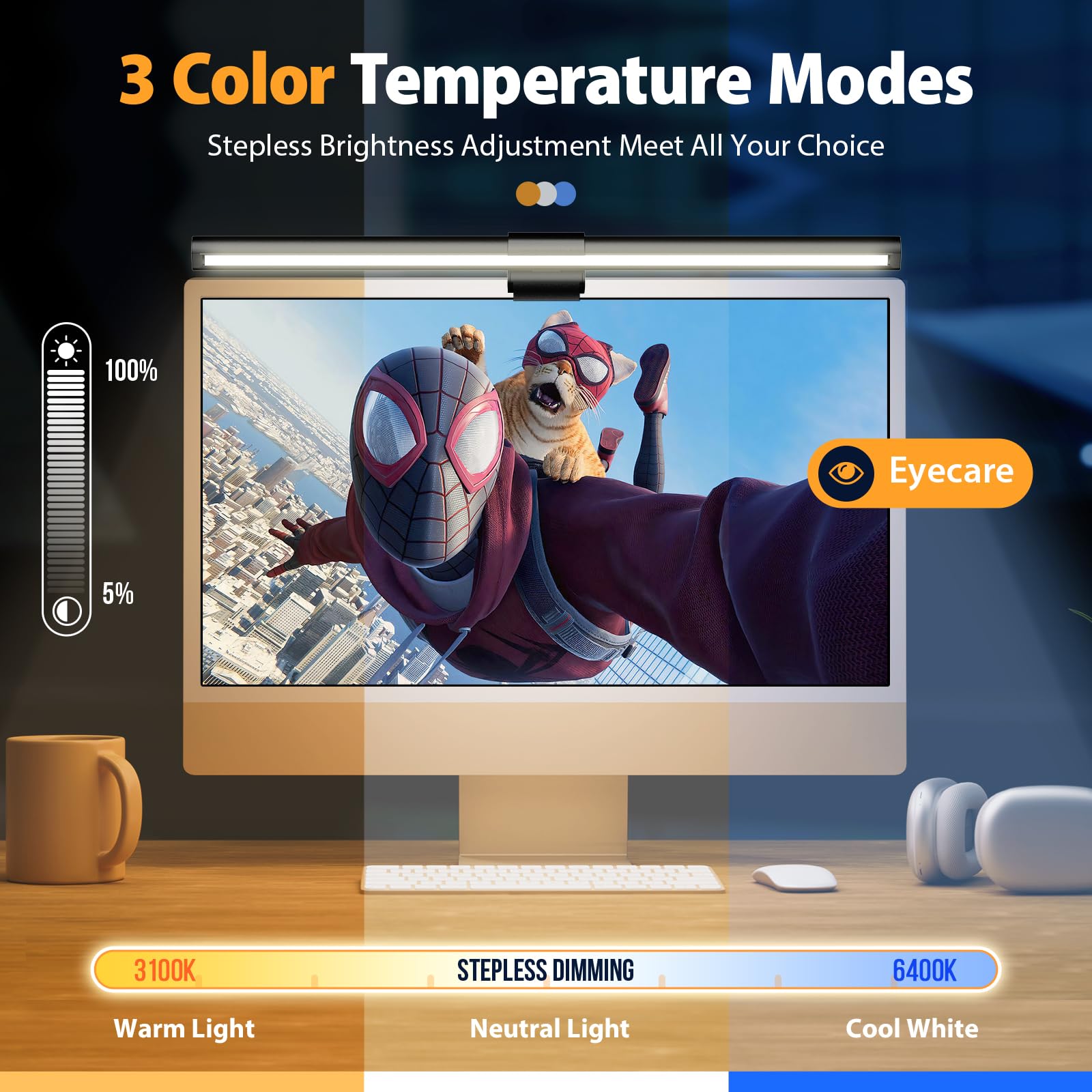 LED Monitor Light Bar - Adjustable Color & Dimming, Touch Control for Home Office & Gaming