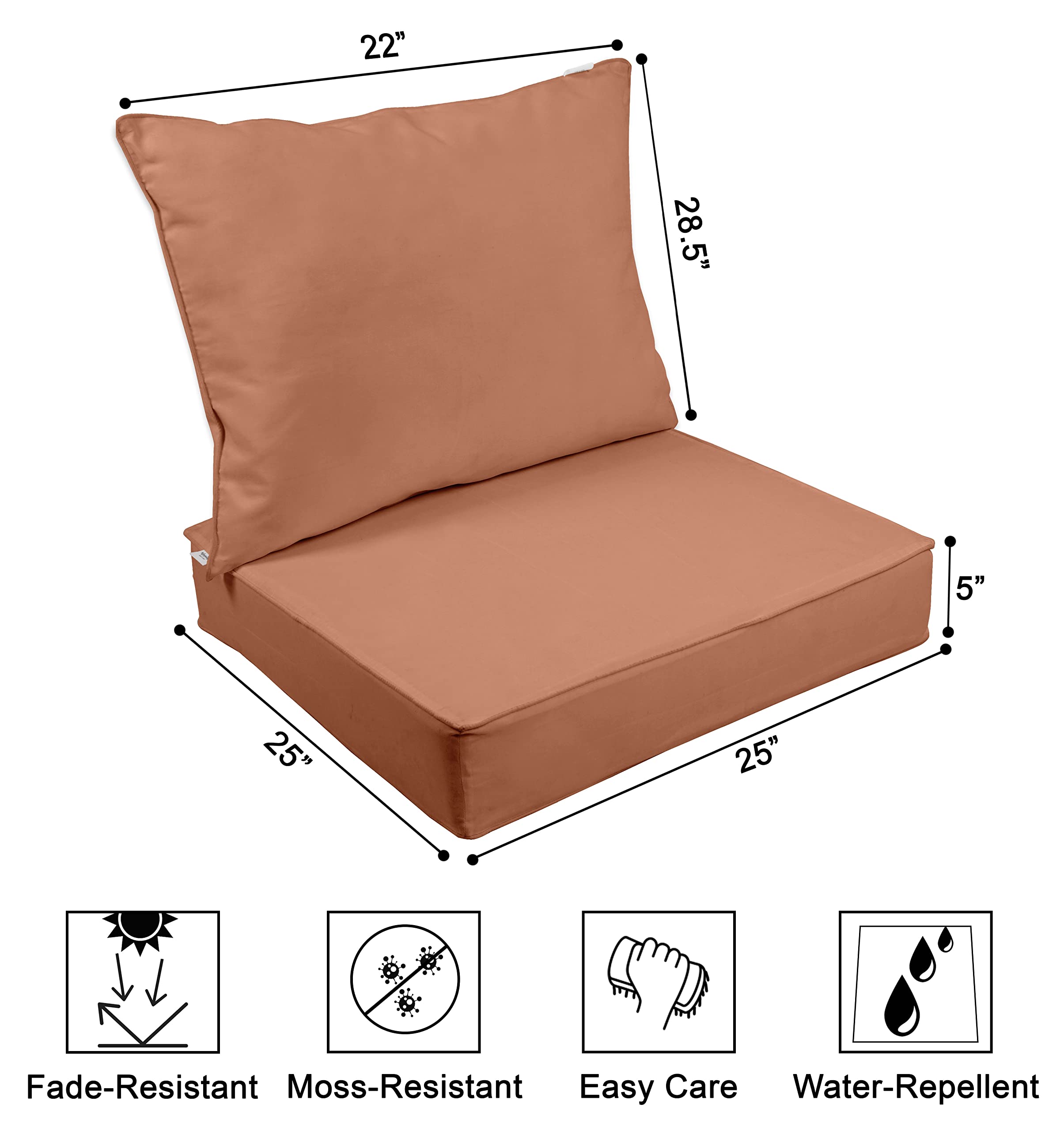 Premium 2-Piece Outdoor Deep Seat Patio Cushion Set - All-Weather Replacement Cushions (25