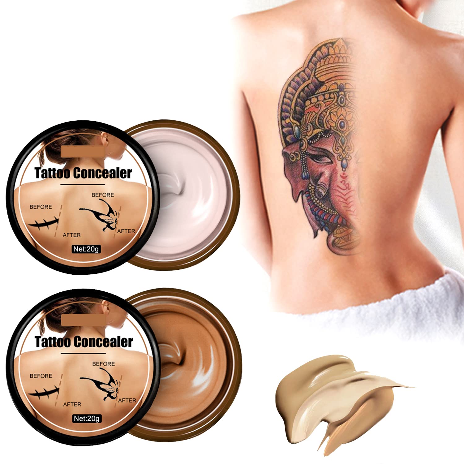 2 Colors Scar Concealer Cream - Waterproof Tattoo & Skin Camouflage Makeup Set for Men & Women | Cover Scars, Birthmarks, Tattoos - Ideal for Daily Use, Special Events & Photos