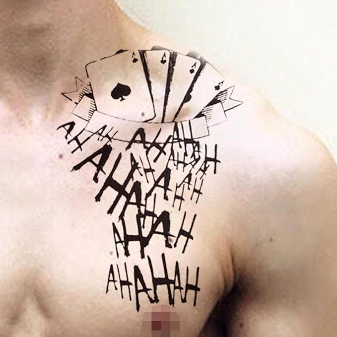 Joker Deck of Cards Temporary Tattoos - Waterproof Fake Tattoos for Halloween Cosplay & Costume Parties - Perfect for Face, Arm & Body Art