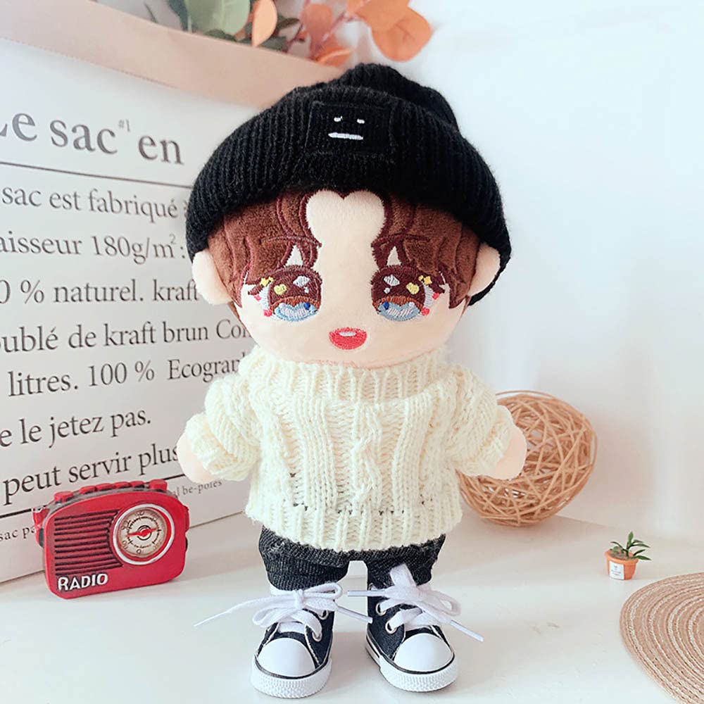 20cm Plush Doll Clothes Set - Hat, Sweater & Shorts for Dressup Play