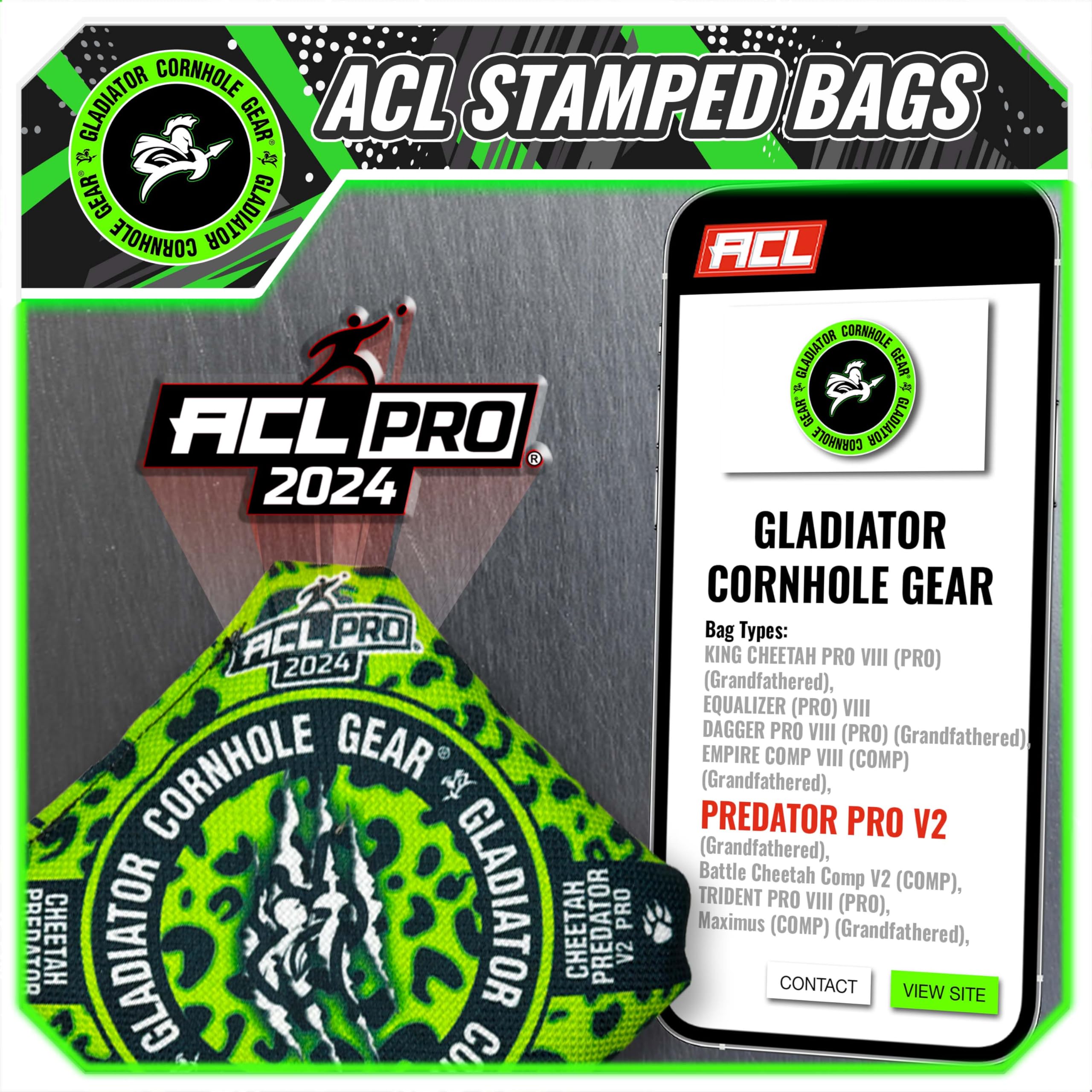 ACL Approved Gladiator Cornhole Bags - Professional 16oz Set of 4 for Cornhole Tournaments & Backyard Games | Perfect for Outdoor Parties, Tailgating & Family Fun