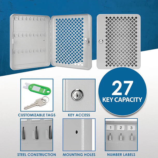 Barska CB13756 27-Key Wall Mount Key Cabinet with Mesh Front & Lock - Secure Key Storage for Home, Office, or Business Use