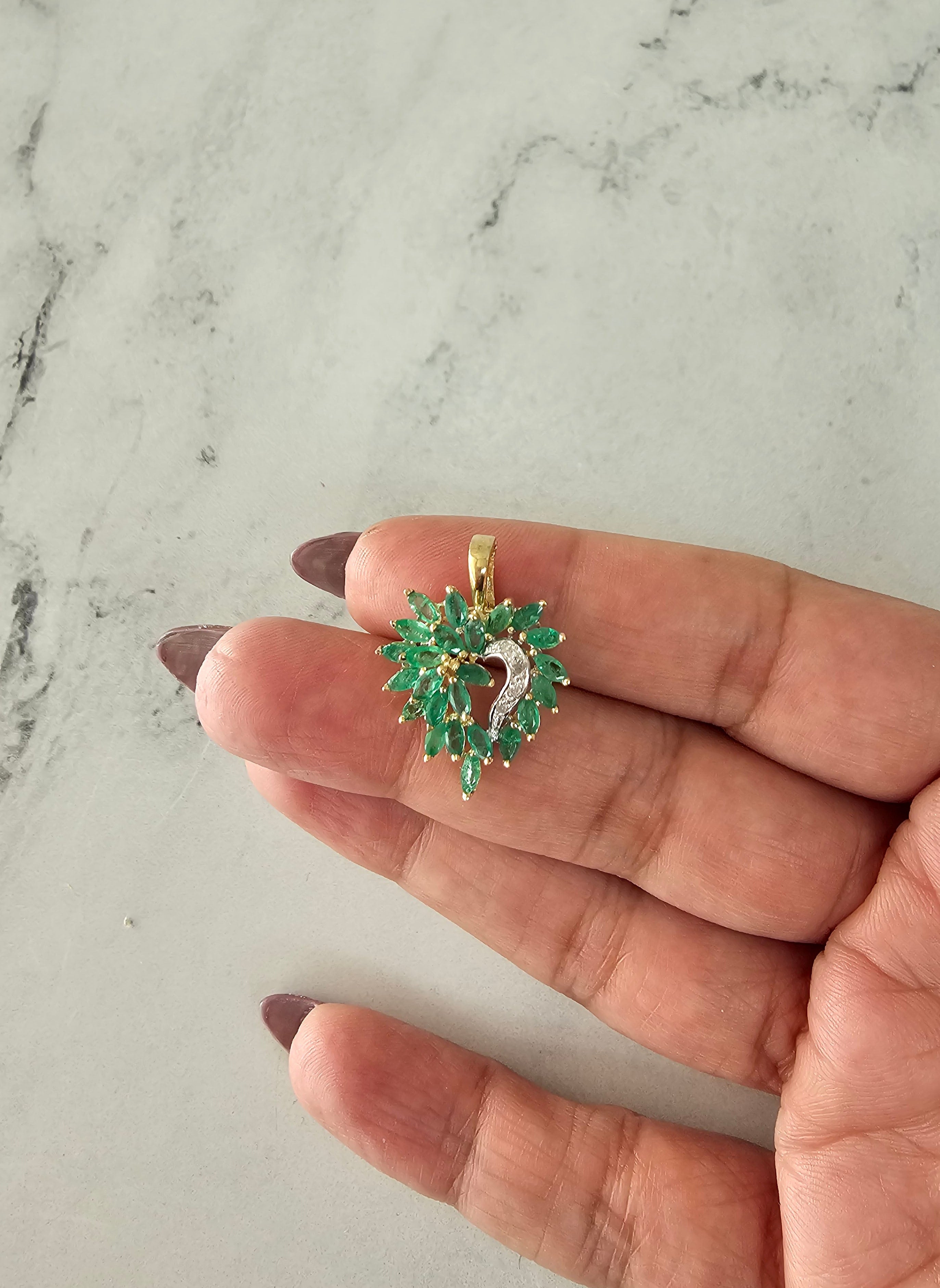 14k Yellow Gold Marquise Emerald Cluster Necklace | Elegant Dainty Jewelry for Women | Perfect for Weddings, Anniversaries & Special Occasions