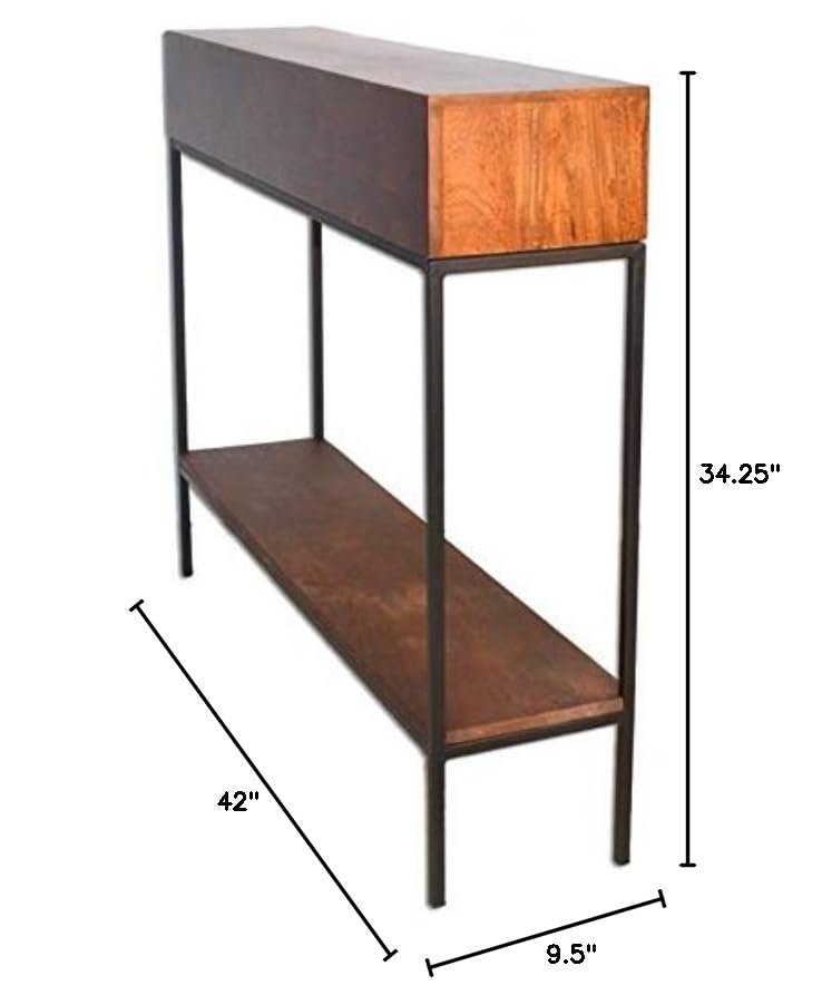 BOWERY HILL Modern Metal Console Table - Chestnut & Black Finish - Entryway, Living Room, Hallway Furniture - Slim Sofa Table for Small Spaces