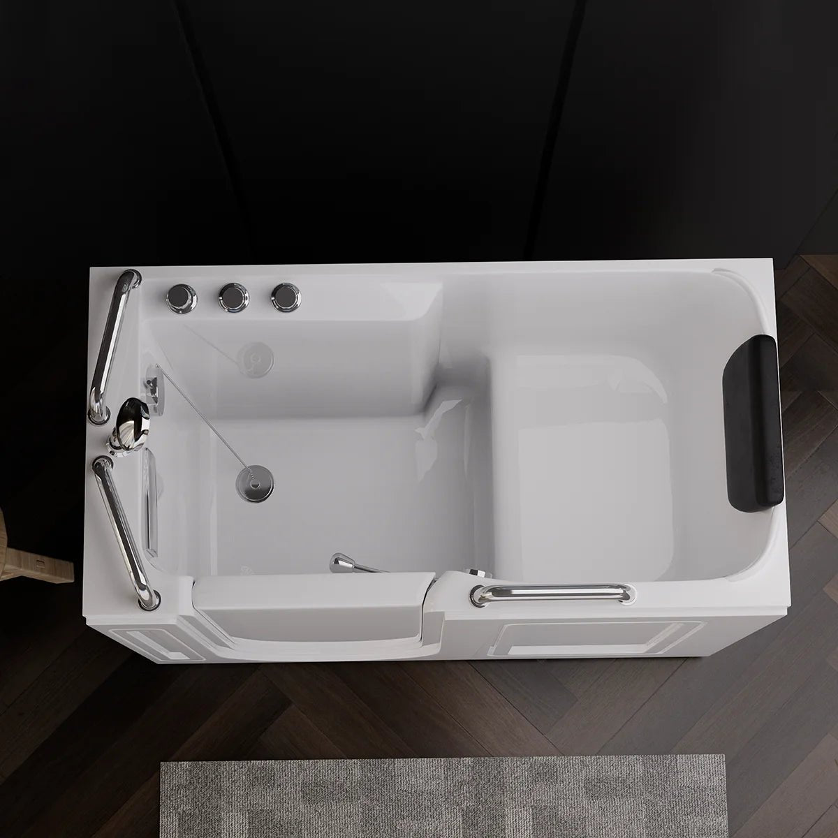 53 Inch Acrylic Walk-In Bathtub for Elderly & Disabled - Left Side Door Entry - Non-Slip Safety Tub for Accessible Bathing & Mobility Assistance