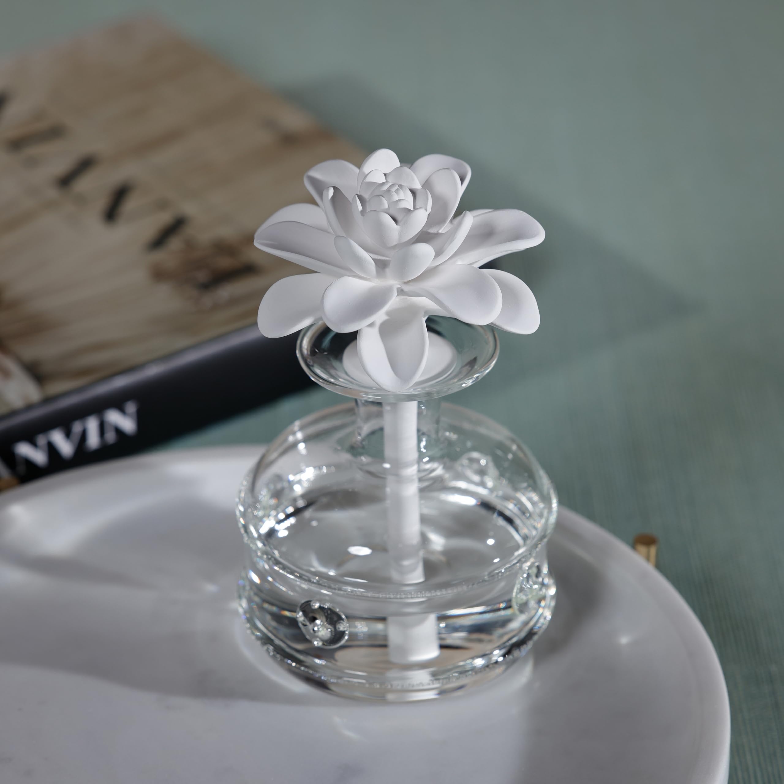 Zodax Grand Casablanca Porcelain Essential Oil Diffuser - Elegant Flower Design Aromatherapy Diffuser for Home, Office, Spa | 200ml (6.76oz) Capacity | Includes Gift Box | Perfect for Relaxation, Stress Relief & Home Decor | Casablanca Lily Scent