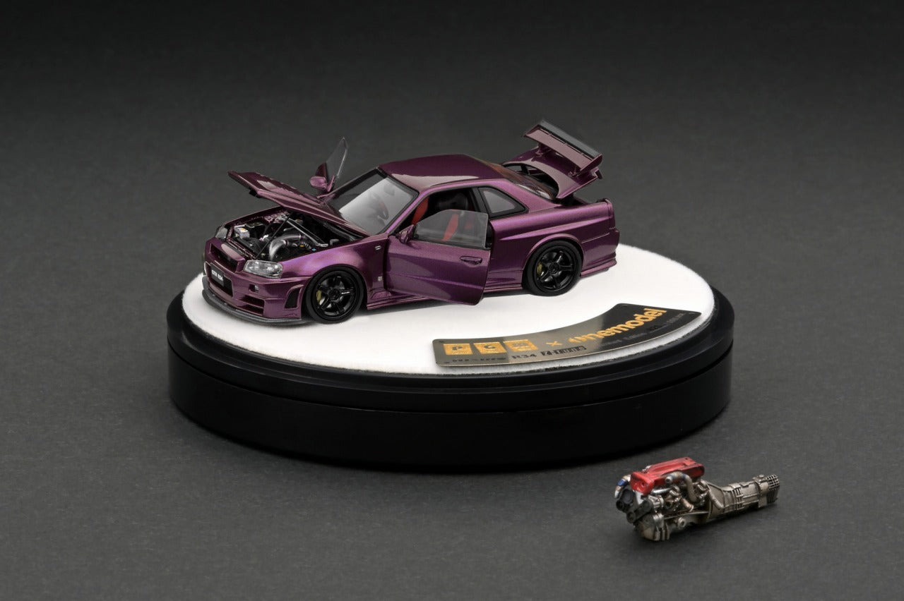 1:64 Scale PGM x One Model Nissan Skyline GT-R R34 Diecast Car - Midnight Purple Luxury Edition | Collectible Model Vehicle for Display, Racing Enthusiasts & Japanese Car Fans