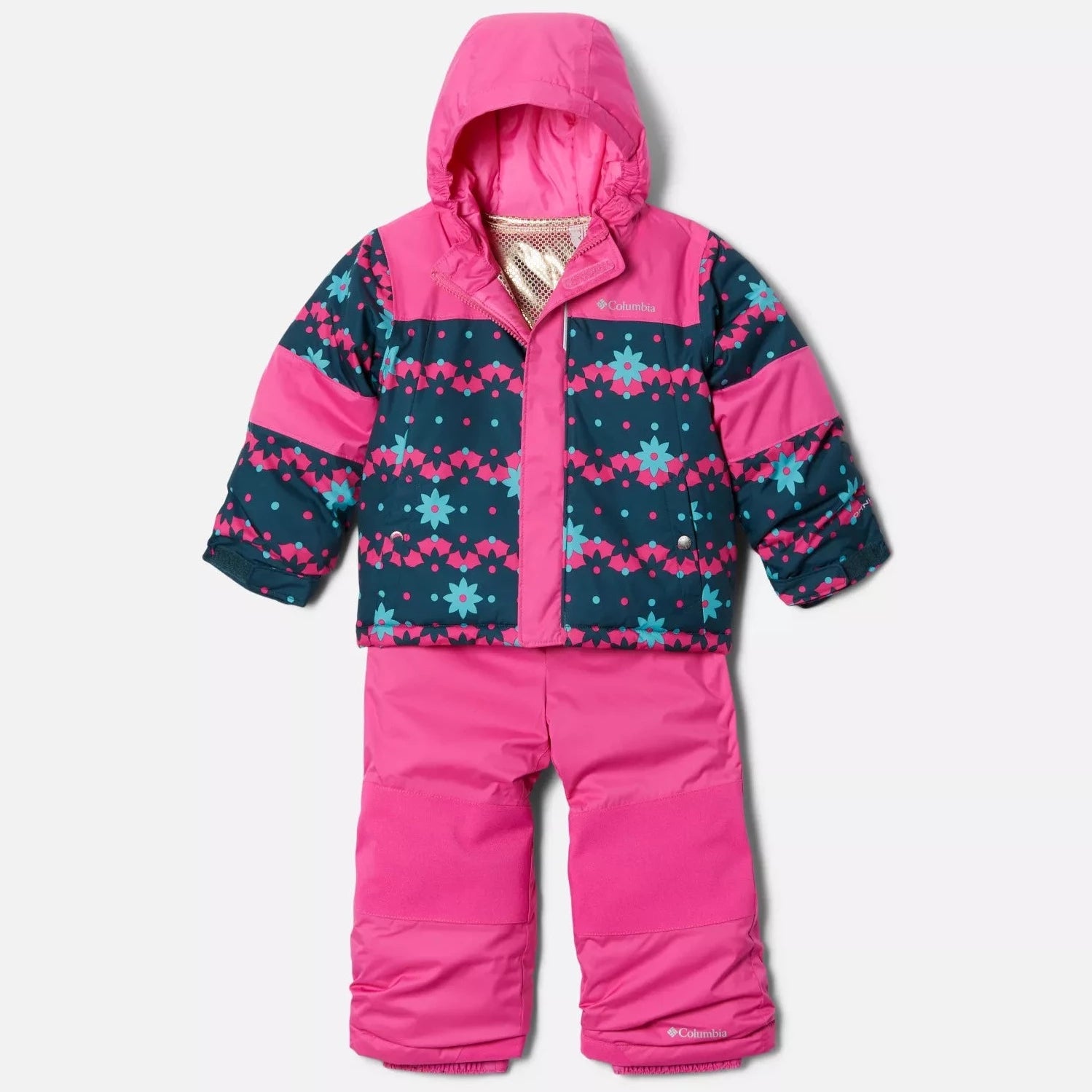 Columbia Night Wave Daisydot/Pink Ice Mighty Mogul Set - Women's Waterproof Ski Jacket & Pants Outfit for Winter Sports & Mountain Adventures