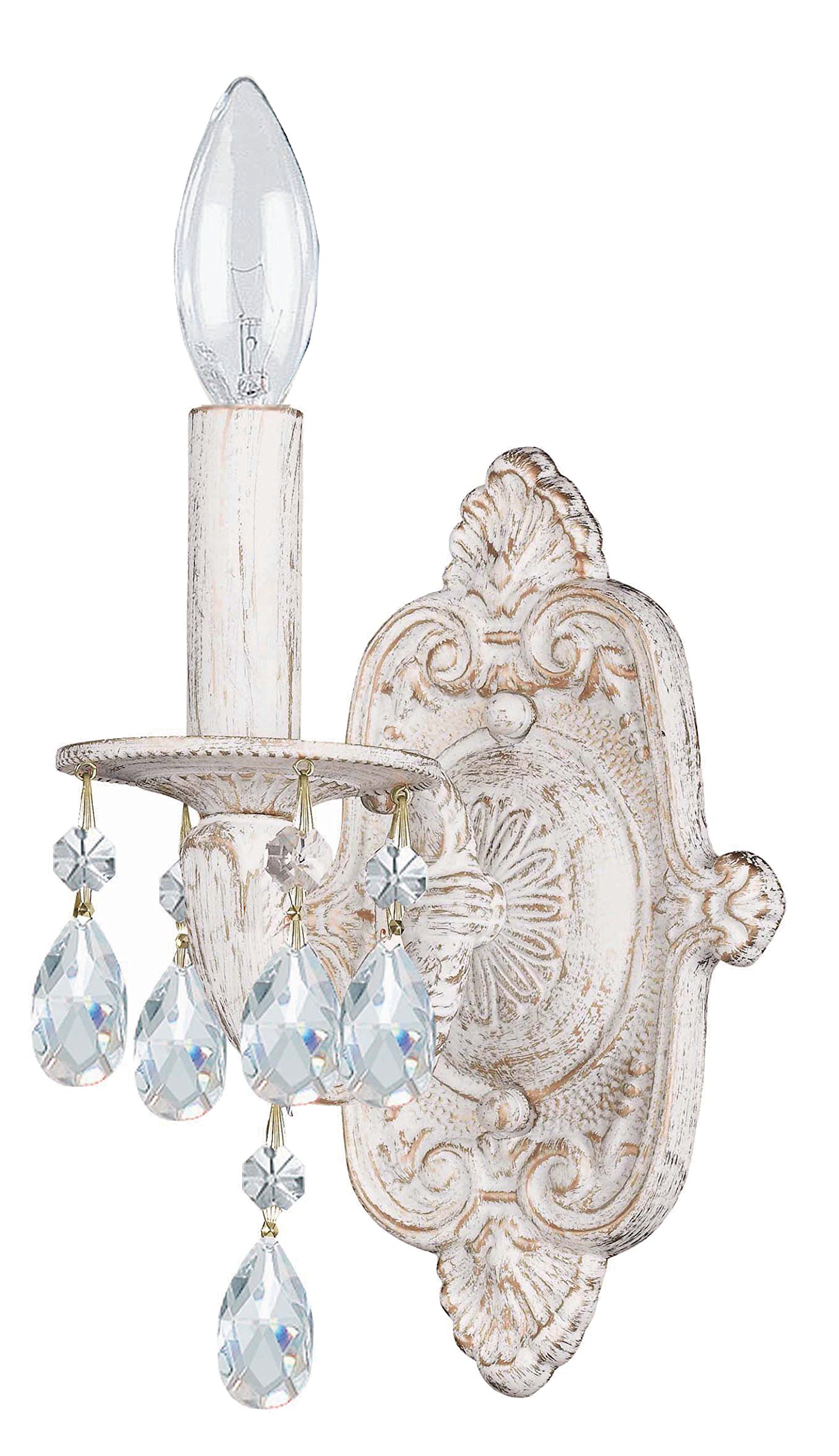 Crystorama 5021-AW-CL-S Crystal Wall Sconce Light Fixture - Sutton Collection in Antique White Finish - Perfect for Bedroom, Bathroom, or Hallway Lighting