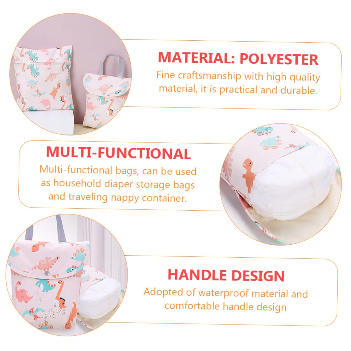 Totority Waterproof Diaper Bag for Moms - Reusable Wet Clothes & Washable Diaper Organizer - Polyester Travel Baby Essentials for Outdoor, Park & Shopping Trips