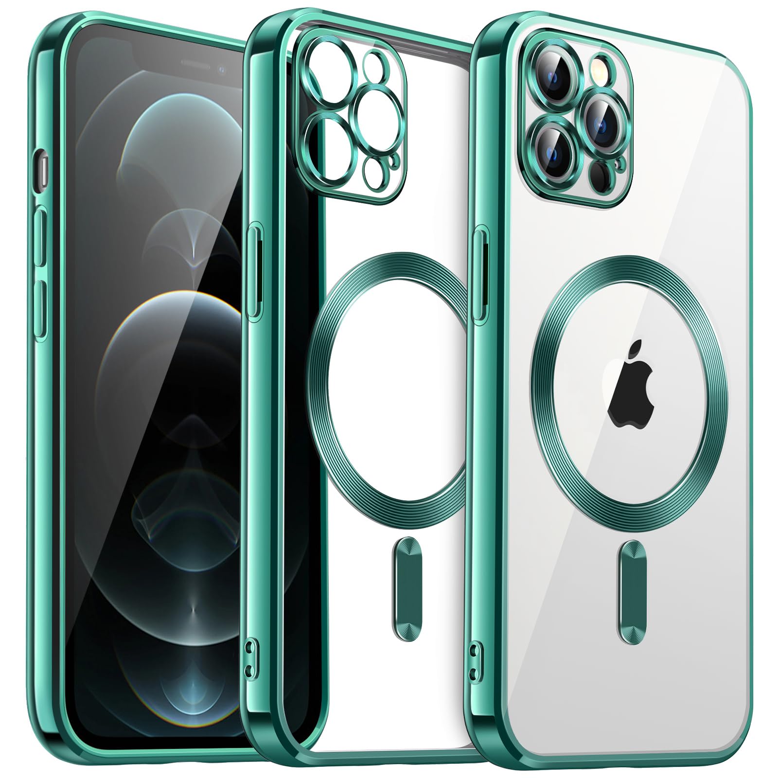 JETech Soft Clear Case for iPhone 12 Pro 6.1-Inch - MagSafe Compatible, Shockproof TPU Cover with Full Camera Protection (Deep Green) | Slim Protective Phone Case for Everyday Use, Wireless Charging & Drop Protection