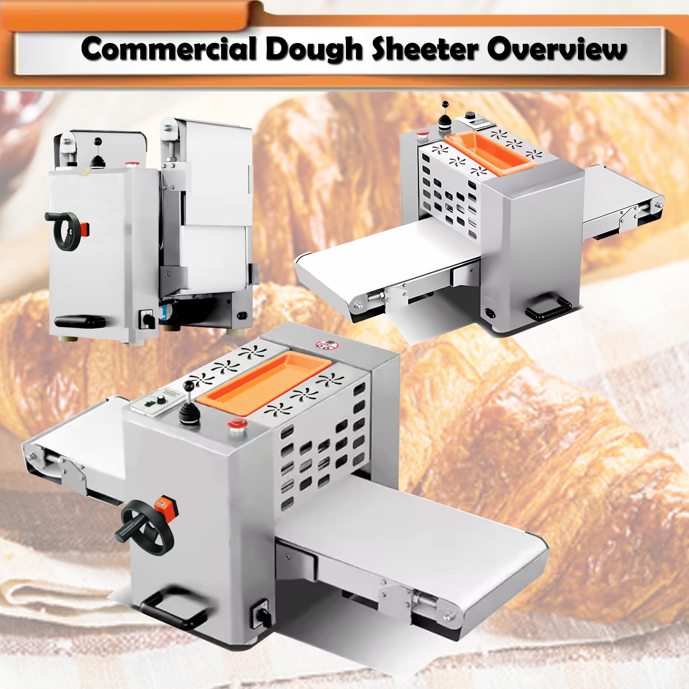 INTSUPERMAI Commercial Dough Sheeter Machine - 49.2×13.8 Inch Reversible Countertop Dough Press with Conveyor Belt for Croissants, Puff Pastry & Bakery - 110V Electric Dough Roller - Perfect for Bakeries, Restaurants & Home Baking