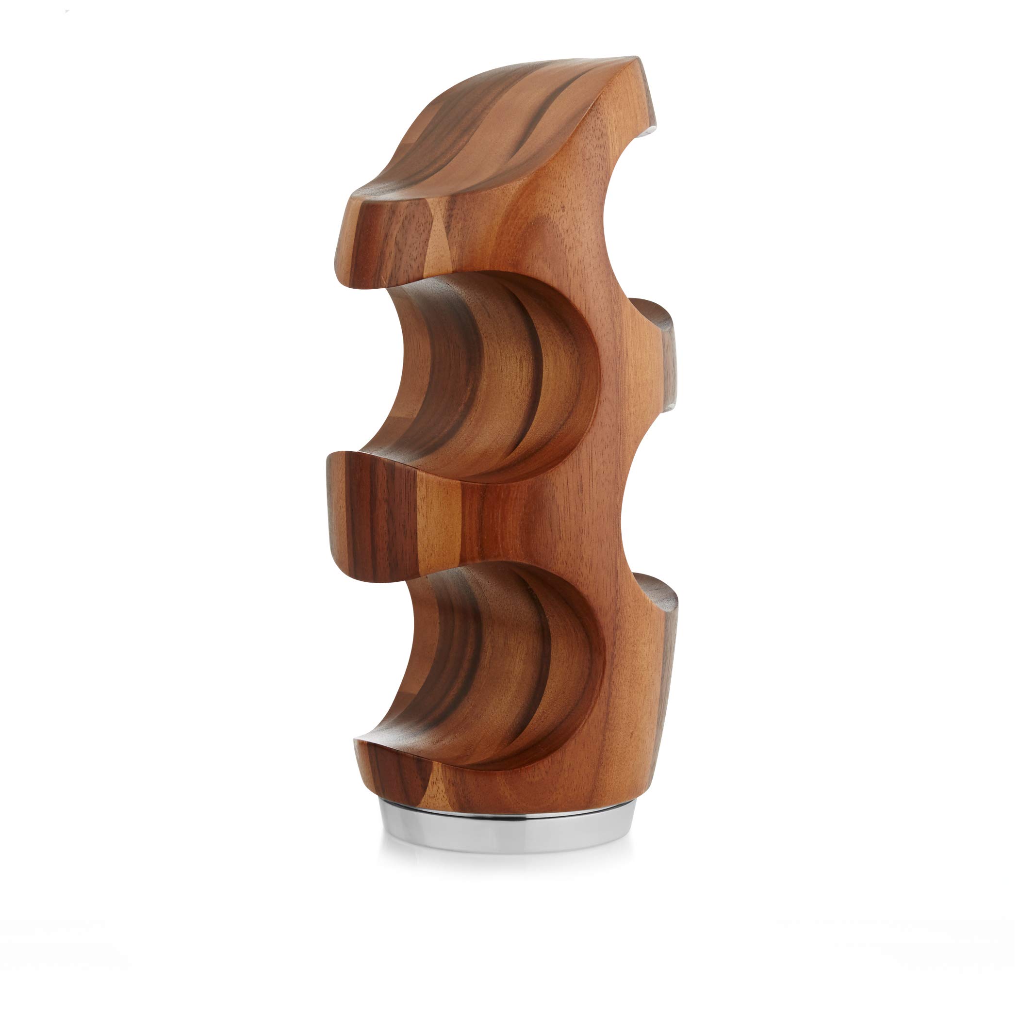 Nambe Vie 4-Bottle Wine Rack - Acacia Wood & Alloy Base - Compact 13 Inch Wine Holder - Elegant Home Decor for Kitchen, Dining Room, Bar or Gift for Wine Lovers