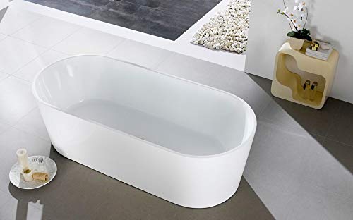 Kube Ovale 63'' White Freestanding Bathtub - Modern Oval Acrylic Soaking Tub for Luxurious Bathroom Relaxation | Perfect for Spa-Like Retreats & Master Bath Suites