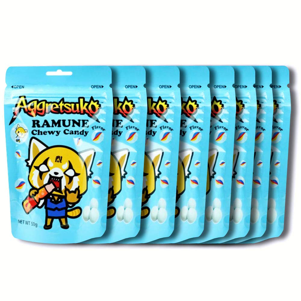 Aggretsuko Ramune Milk Chewy Candy - 50g (8 Packs) | Japanese Soft Candy for Anime Lovers, Office Snacks & Party Favors