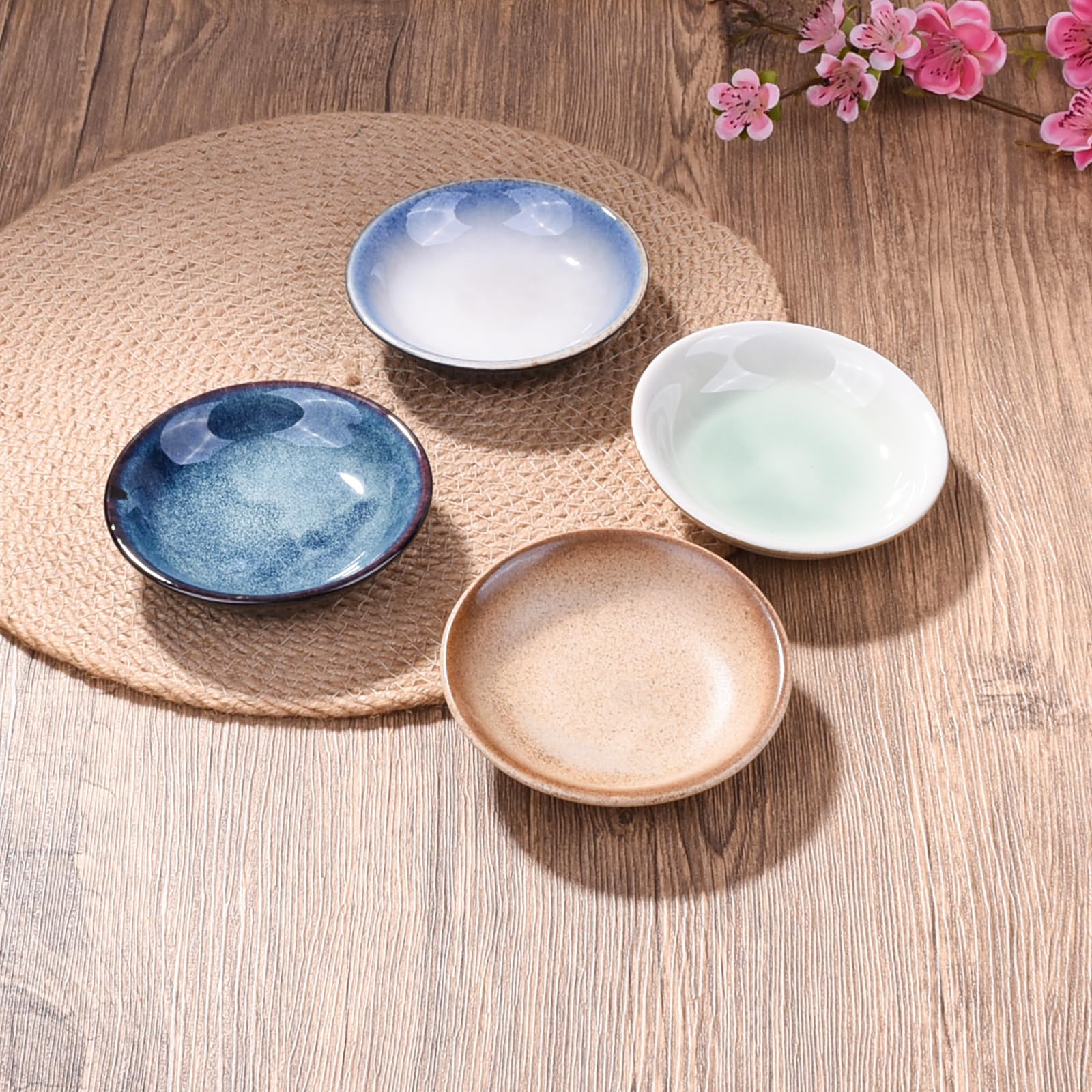 Japanese Soy Sauce Bowls Set - 4-Piece 4-Inch Dipping Dishes for Sushi & Dumplings