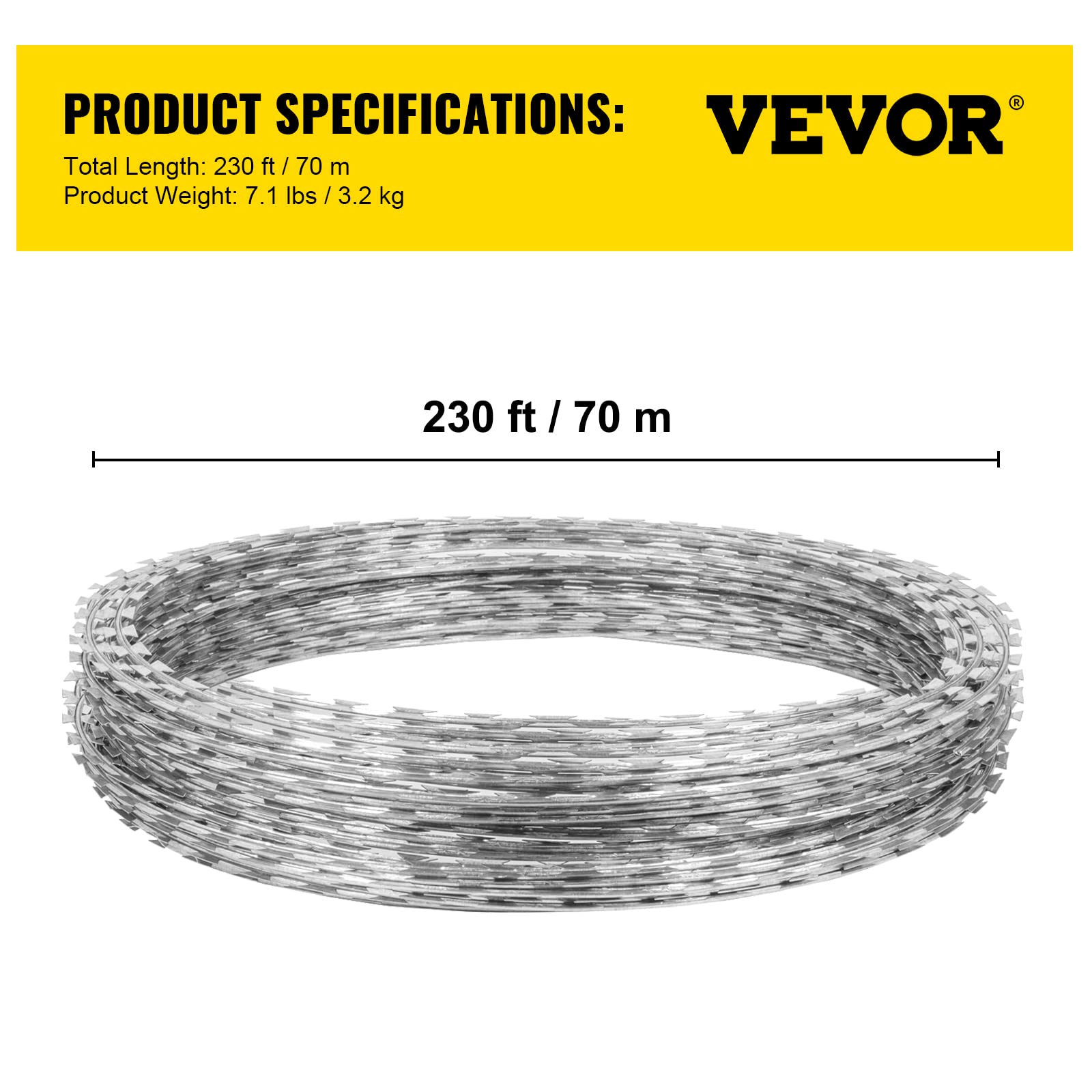 VEVOR 98ft Galvanized Steel Razor Wire Fence - 2 Coils (49ft Each) for Garden Security & Property Protection | Heavy Duty Razor Barbed Wire for Fencing, Perimeter Defense & Intrusion Prevention