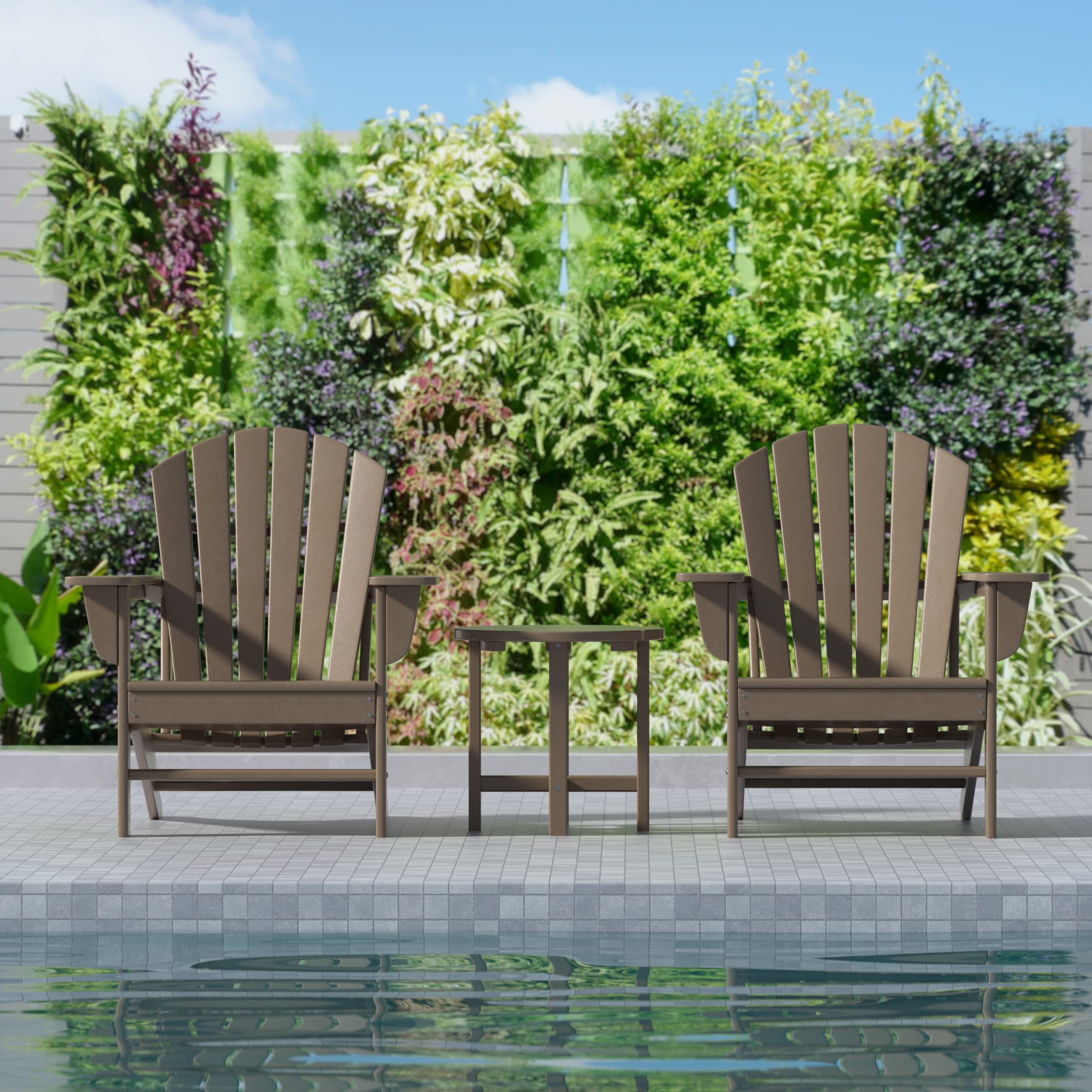 WO Home 2-Piece Outdoor Adirondack Chair Set with Side Table - Durable Poly Lumber Traditional Retro Lounge Chairs for Beach, Patio, Garden & Backyard - Perfect for Relaxing in Sun, Poolside Lounging & Outdoor Entertaining