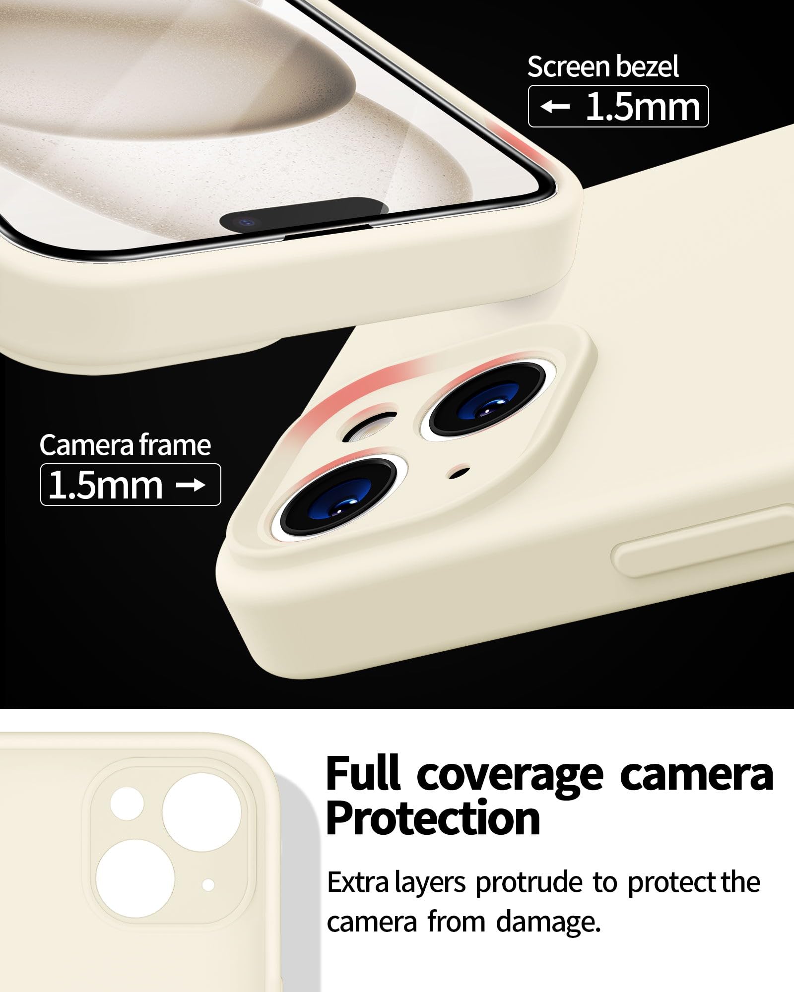Dssairo iPhone 15 Case - Premium Liquid Silicone Cover with 2× Tempered Glass Screen Protectors | Enhanced Camera Protection & Scratch-Resistant Soft Microfiber Lining | Slim Protective Phone Case (Stone Color) - Perfect for Daily Use, Travel & Outdoor Activities