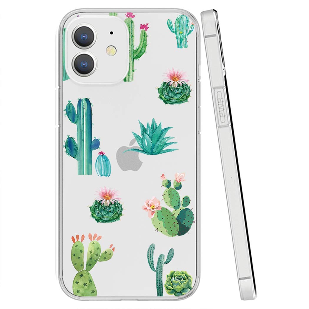 Premium Clear Shockproof TPU Case for iPhone 12 Mini (5.4 inch) - Soft Protective Phone Cover for Women & Girls | Cactus Design | Perfect for Everyday Use, Work & Travel Protection