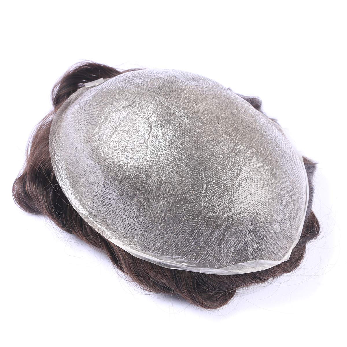 0.02-0.04mm Ultra-Thin Skin Men's Hair Replacement System | Natural Black Brown with 20% Gray Hair Toupee | Hairpiece for Hair Loss & Alopecia | Perfect for Daily Wear & Special Occasions