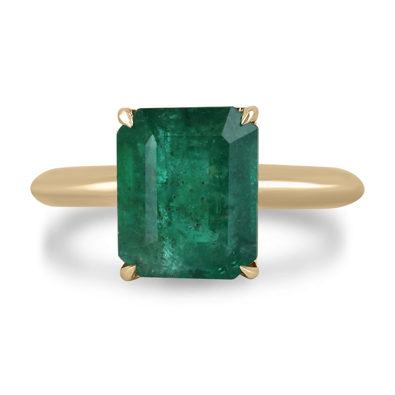 4.08ct 14K Gold Emerald Cut Solitaire Engagement Ring for Women - Rich Green Gemstone, 4-Prong Setting, Elegant Wedding Jewelry Gift for Brides & Anniversaries