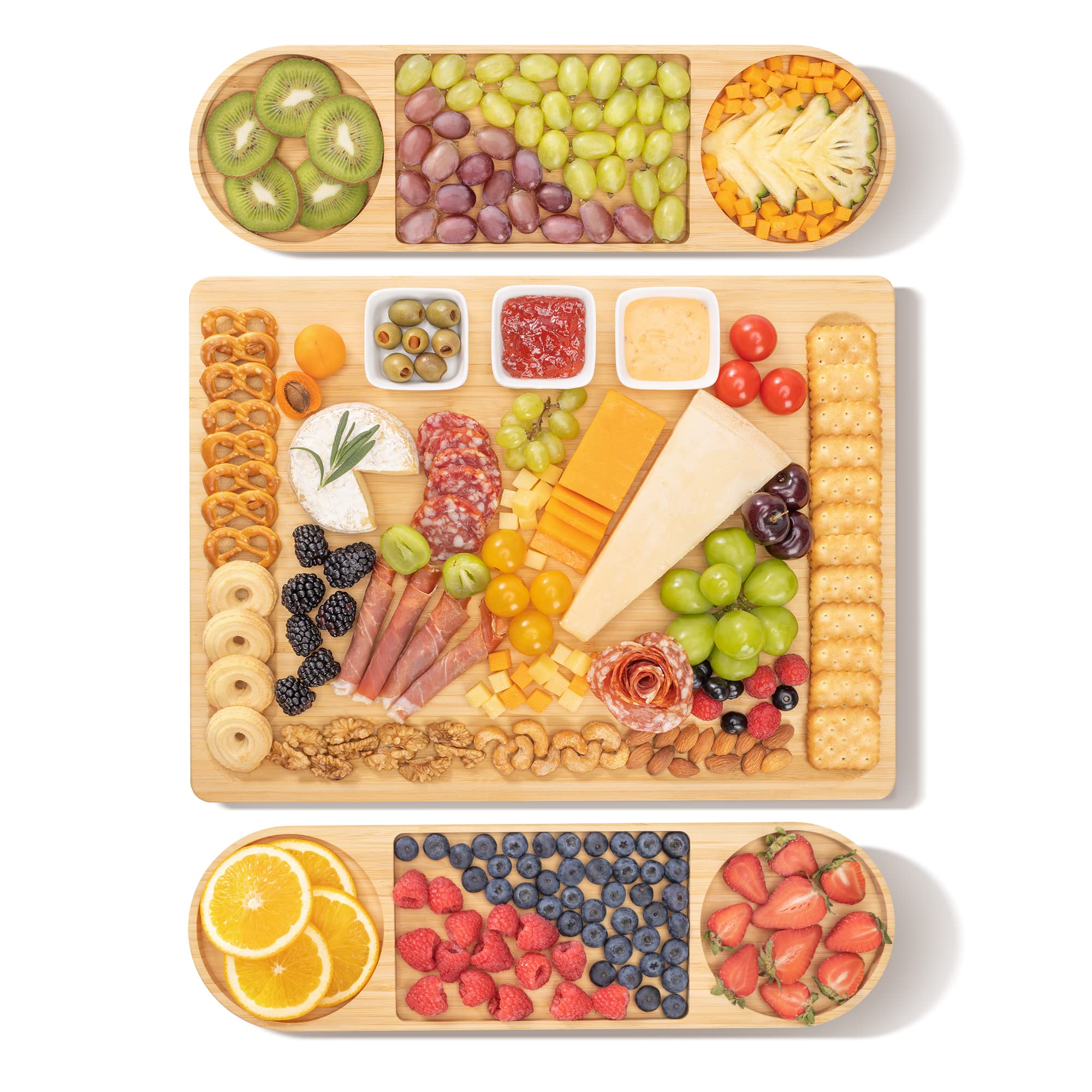 Premium Bamboo Charcuterie Board Set with 2 Drawers - Extra Large Cheese & Charcuterie Serving Tray - Perfect for Entertaining, Weddings, Housewarming & Birthday Gifts - Elegant Appetizer Display for Parties, Cheese Tasting & Charcuterie Nights