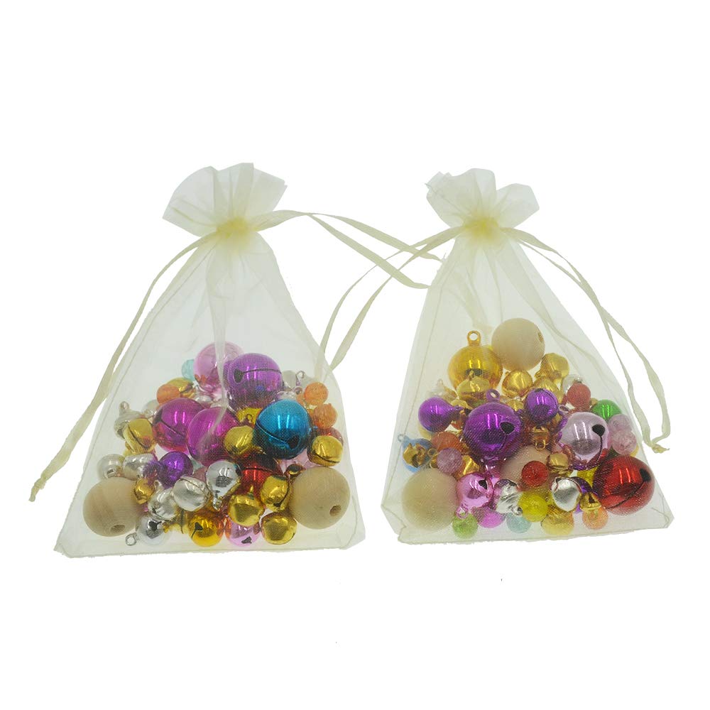 100Pcs 6x8 Inches Beige Organza Drawstring Gift Bags - Elegant Mesh Favor Pouches for Christmas, Weddings, Baby Showers & Party Favors