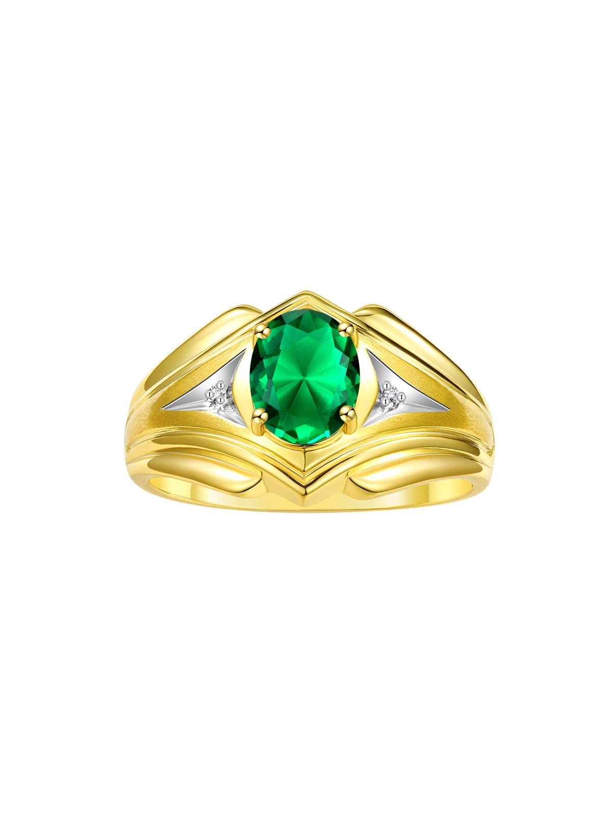 Rylos Men's Yellow Gold Plated Silver Ring - 9X7MM Oval Gemstone & Diamond Birthstone Ring for Men (Sizes 8-13) | Classic Designer Style for Weddings, Anniversaries & Special Occasions