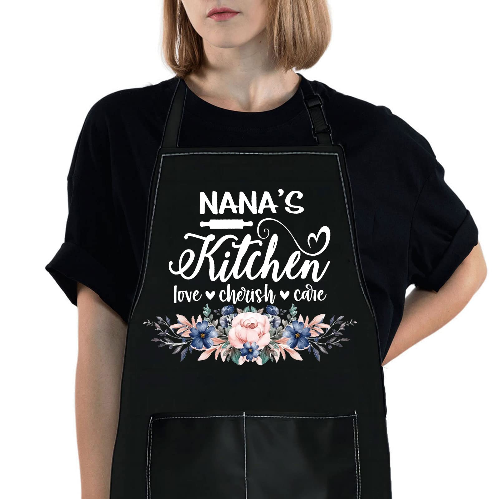WZMPA Nana Kitchen Apron with Pockets - Adjustable Bib Apron for Cooking, Baking & Grilling - Perfect Grandma Gift for Mother's Day, Christmas & Housewarming - Durable & Stylish Apron for Home Chefs & BBQ Lovers