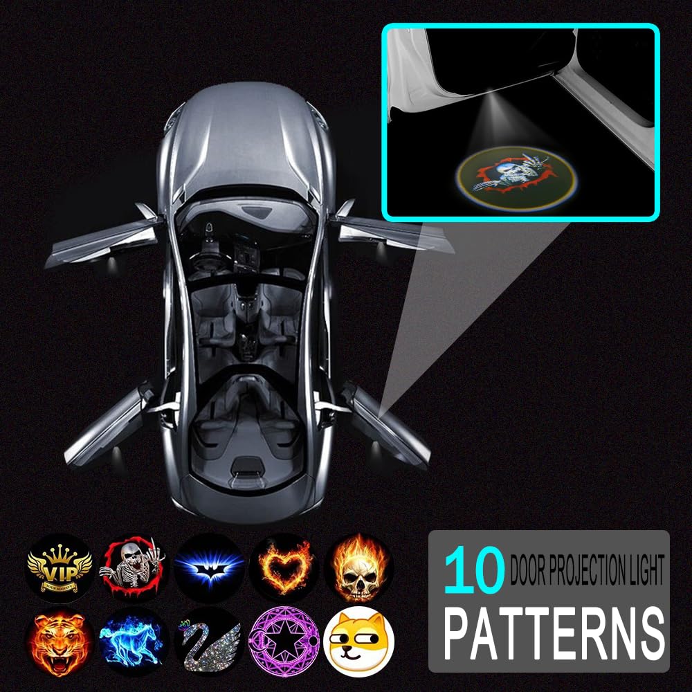 Car Door Projector Lights - Wireless LED Logo Ghost Shadow Welcome Light for Cars | Universal Fit, Easy Installation | Perfect for Nighttime Safety & Custom Style (256Zombie)