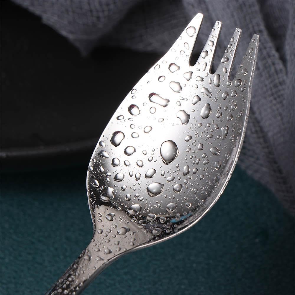 2 Pack Stainless Steel Sporks - 7.48/8.27 Inch Long Handle Reusable Utensils for Dessert, Ice Cream, Salad & Picnic | Perfect for Camping, Travel & Outdoor Dining