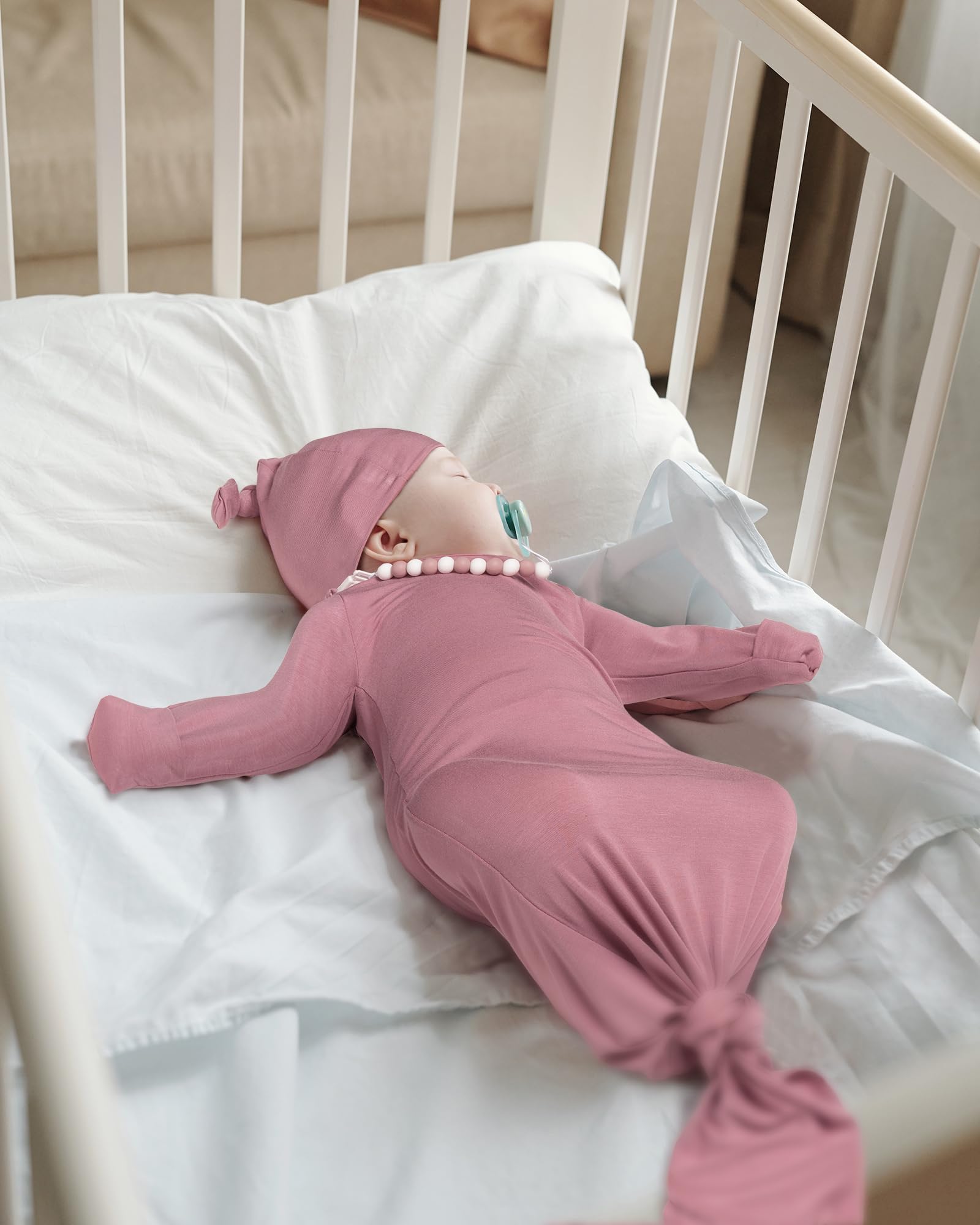 Soft Baby Knotted Gown Set with Mittens & Hat - Newborn Sleepwear for Cozy Nights