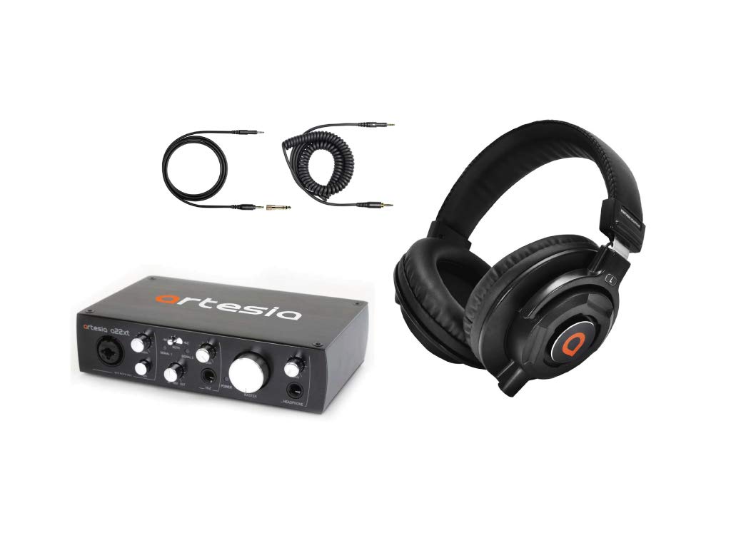 Artesia BE-AUD+ Professional Recording Bundle with A22XT USB 2.0 Audio Interface & AMH 122 Studio Monitor Headphones - Perfect for Home Studios, Podcasting, Music Production, and Live Streaming