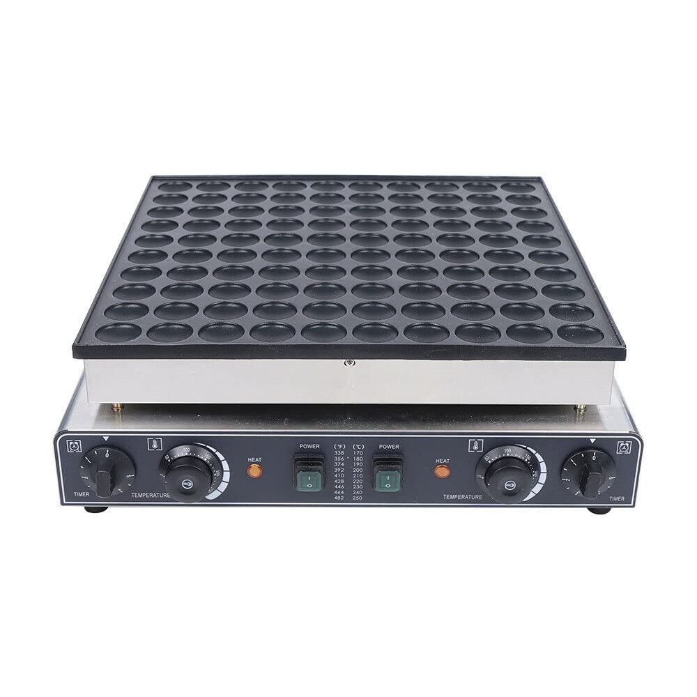 Commercial Mini Pancake Maker - 100Holes 1.8inch 3400W Electric Dutch Poffertjes Machine with Nonstick Surface & Adjustable Temp 50-300°C (122-572°F) - Perfect for Snack Bars, Restaurants, Breakfast Cafes & Home Cooking