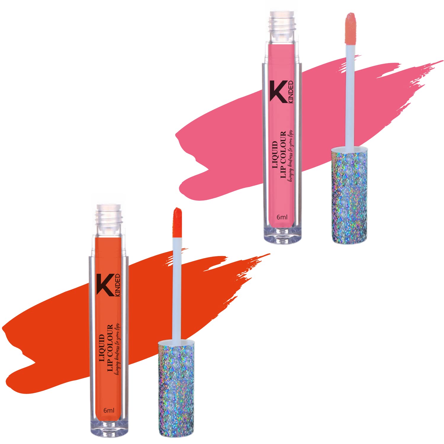 KINDED Liquid Lipstick Set - Vitamin E Enriched, Waterproof, Long-Lasting Matte Lip Color (2 Pack, 6ml Each) - Barbie Pink & Sangria Orange Shades | Perfect for Daily Wear, Parties, and Special Occasions