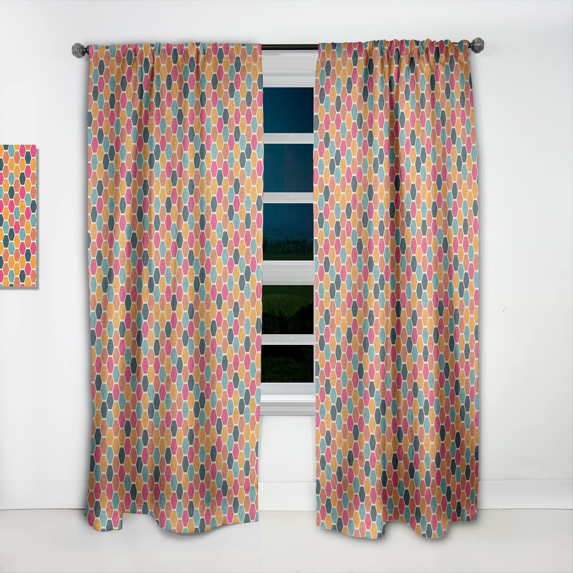DesignQ Retro Geometric Pattern Thermal Insulated Curtains - 52x120 Inch Single Panel for Bedroom & Living Room - Blackout Drapes for Home Decor, Privacy & Energy Efficiency