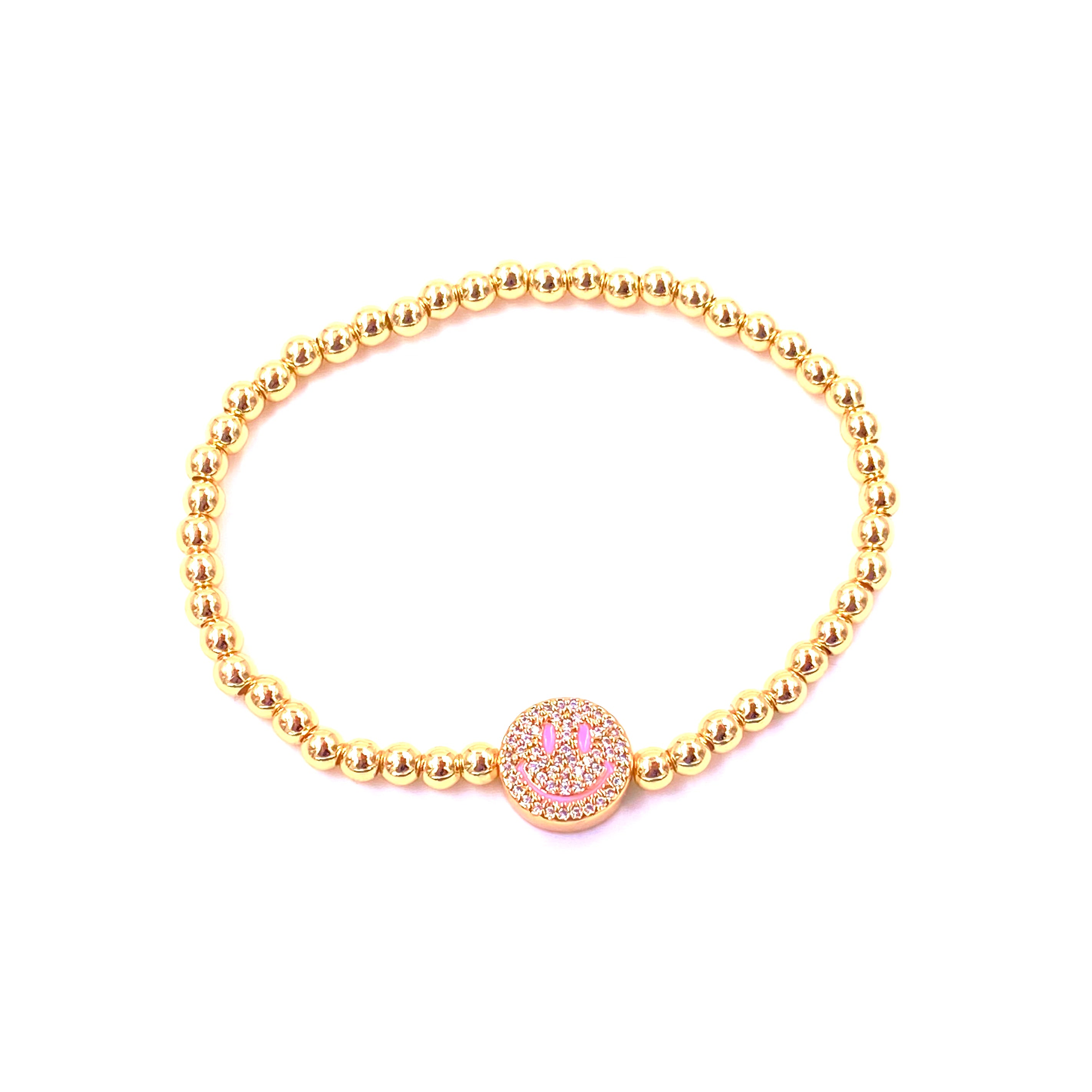 Ashley Gold Stainless Steel Beaded Stretch Bracelet with Smile Charms - Elegant Gold Plated Jewelry for Women, Perfect for Parties, Gifts & Everyday Wear