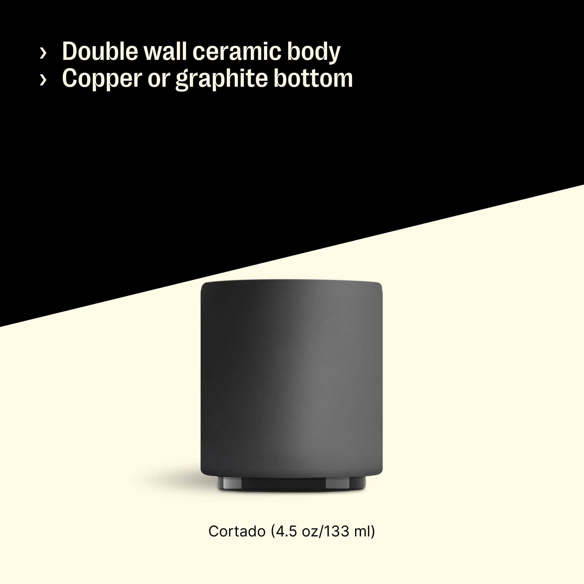 Fellow Monty Milk Art Double Wall Ceramic Cortado Mug - 4.5oz Matte Black Coffee Cup with Graphite Base | Perfect for Latte Art, Espresso & Cortado Drinks at Home or Cafe