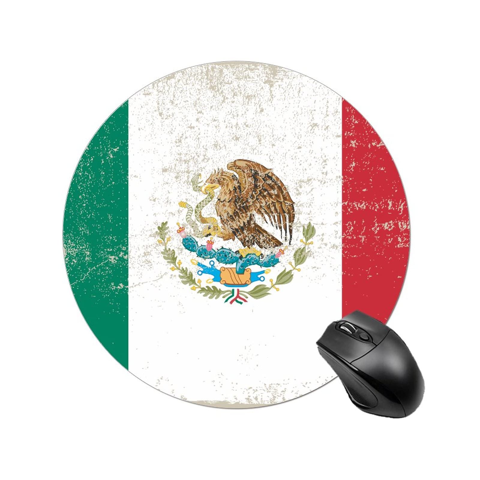Non-Slip Rubber Base Gaming Mouse Pad - 7.8x7.8 Inch Round Computer Mouse Mat with Grunge Mexico Flag Design for PC, Laptop & Office Use | Perfect for Gamers, Graphic Designers & Home Office