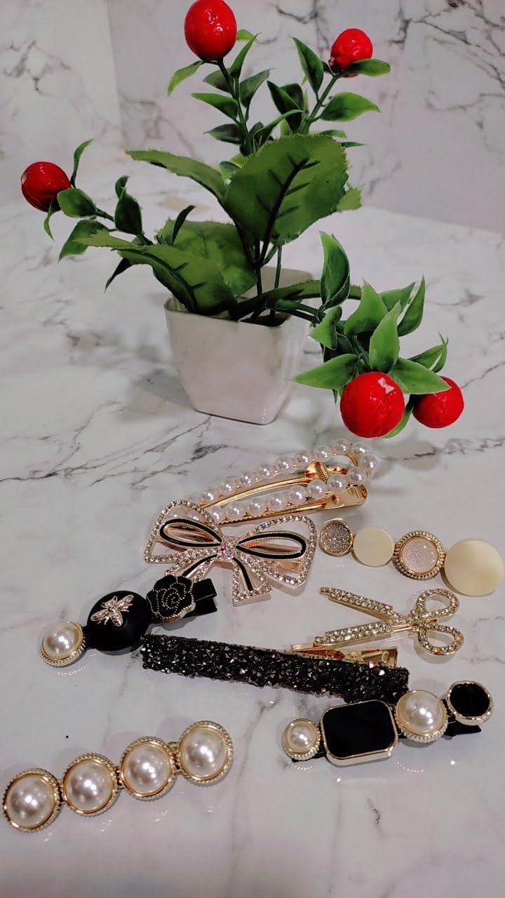 SUNBIRD Simple Barbie Hair Clips - 6 Pcs Checker Hair Barrettes with Wave Geometric Design, Korean Minimalist Bobby Pins for Women & Girls - Perfect for School, Work, Parties & Daily Styling (Black Beauty Alligator)