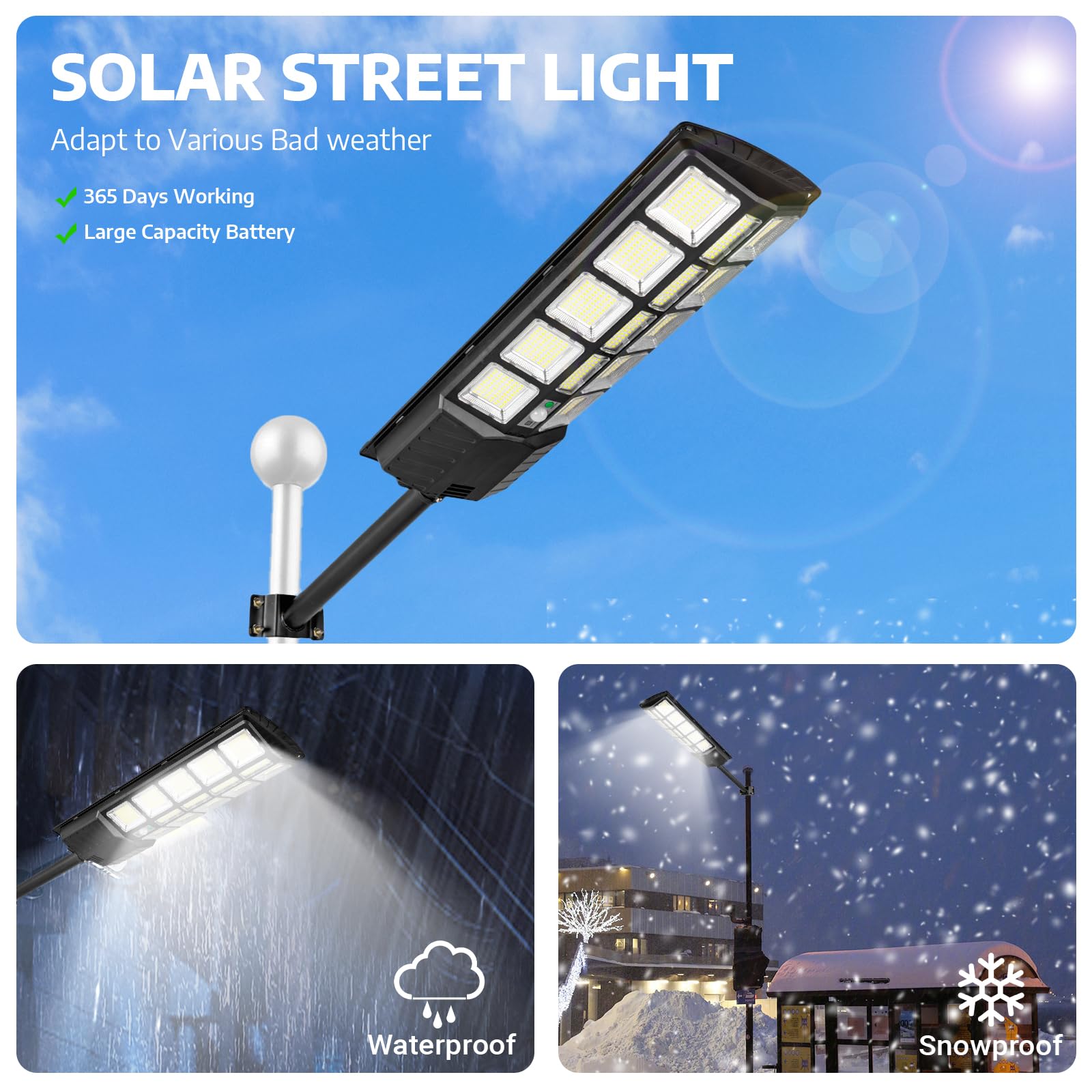 Xmart 80000LM Solar Street Lights Outdoor Waterproof - 744 Upgraded LED Solar Parking Lot Lights with Dusk to Dawn & Motion Sensor, Remote Control - Ideal for Yard, Garden, Pathway, Driveway and Parking Area Lighting