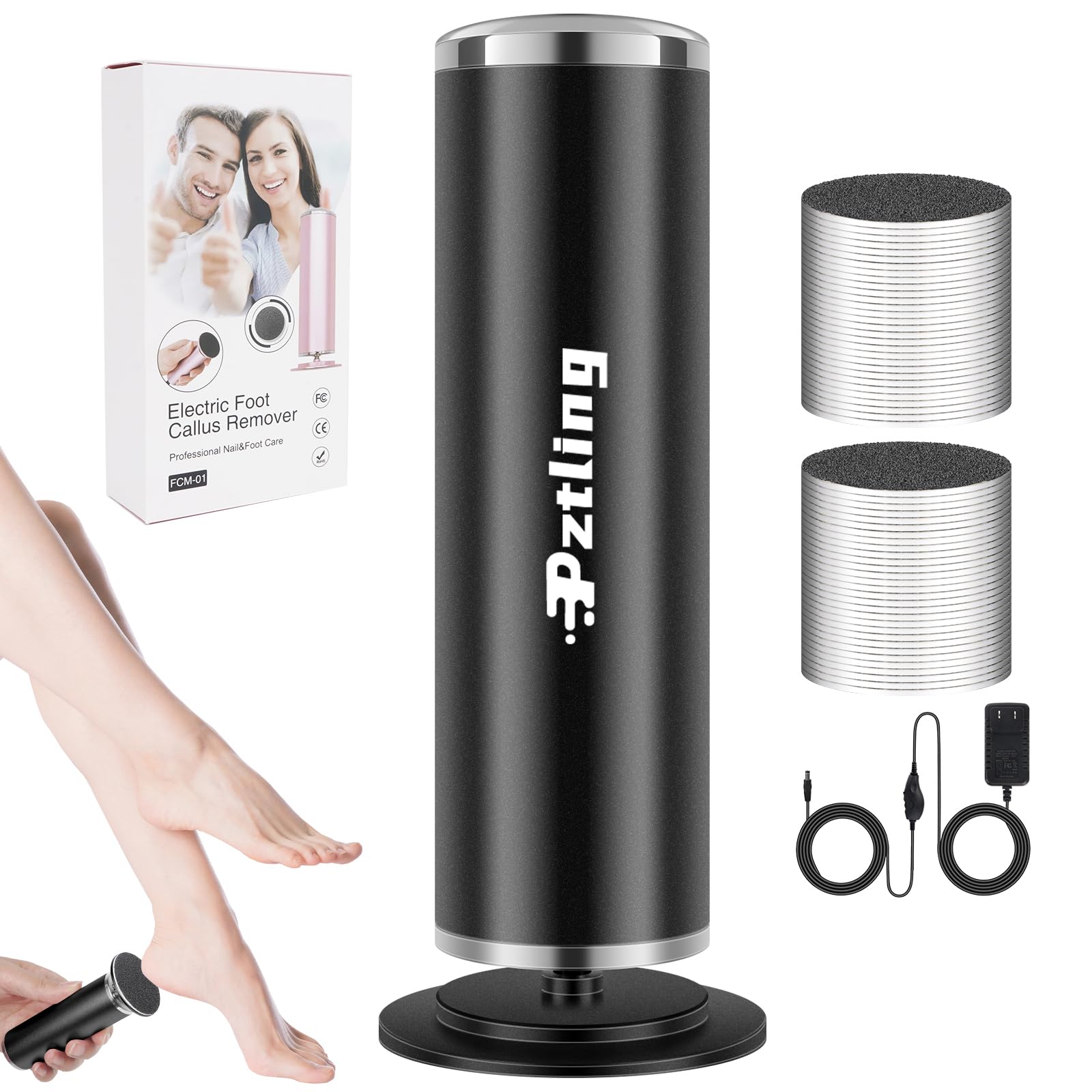 Professional Electric Foot Callus Remover - Adjustable Speed Pedicure Tool with 60 Replacement Sandpaper Discs for Dead Skin & Calluses - Black - Perfect for At-Home Pedicures & Foot Care
