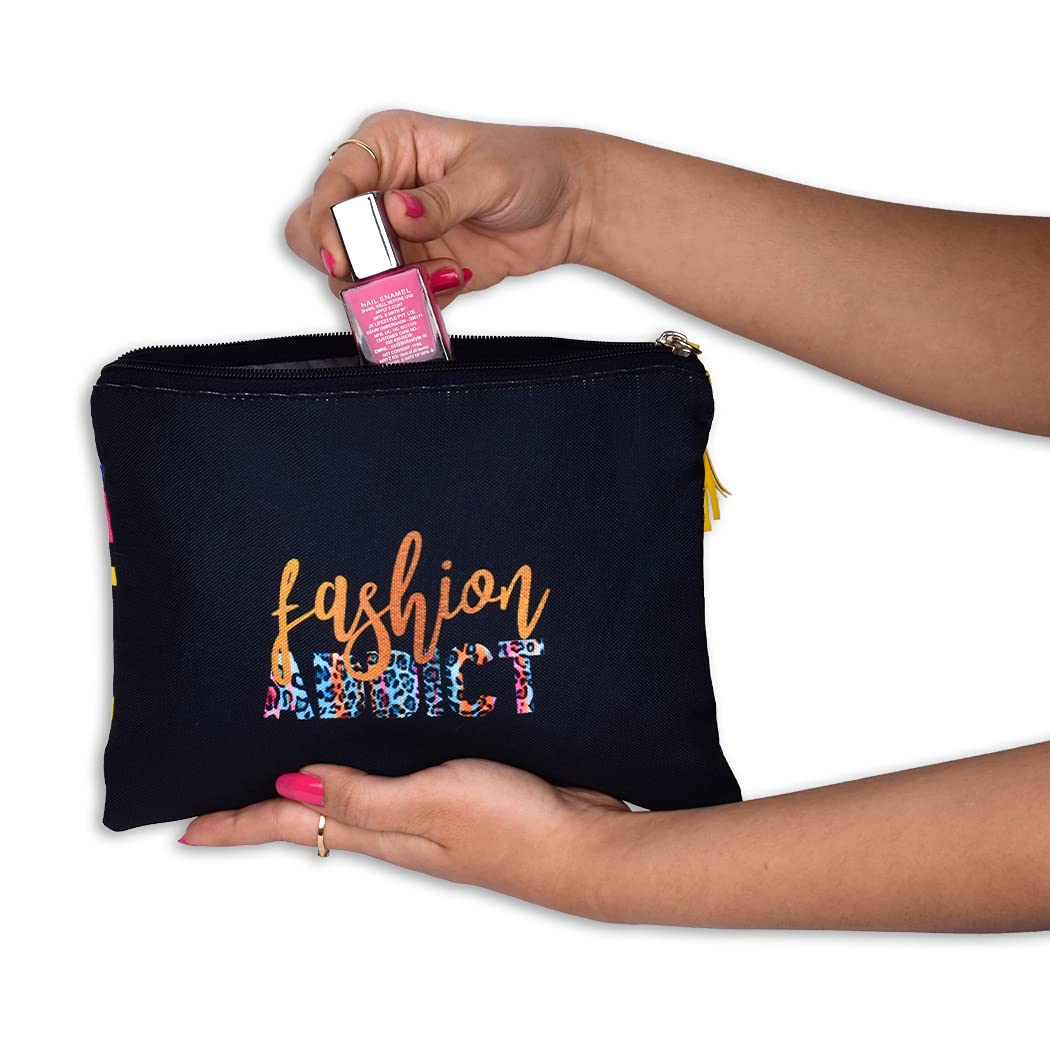 Stylish Doodle Cosmetic Bag for Women - Portable Makeup Pouch & Travel Toiletry Organizer (Fashion Addict) - Perfect for Travel, Gym, and Daily Essentials Storage