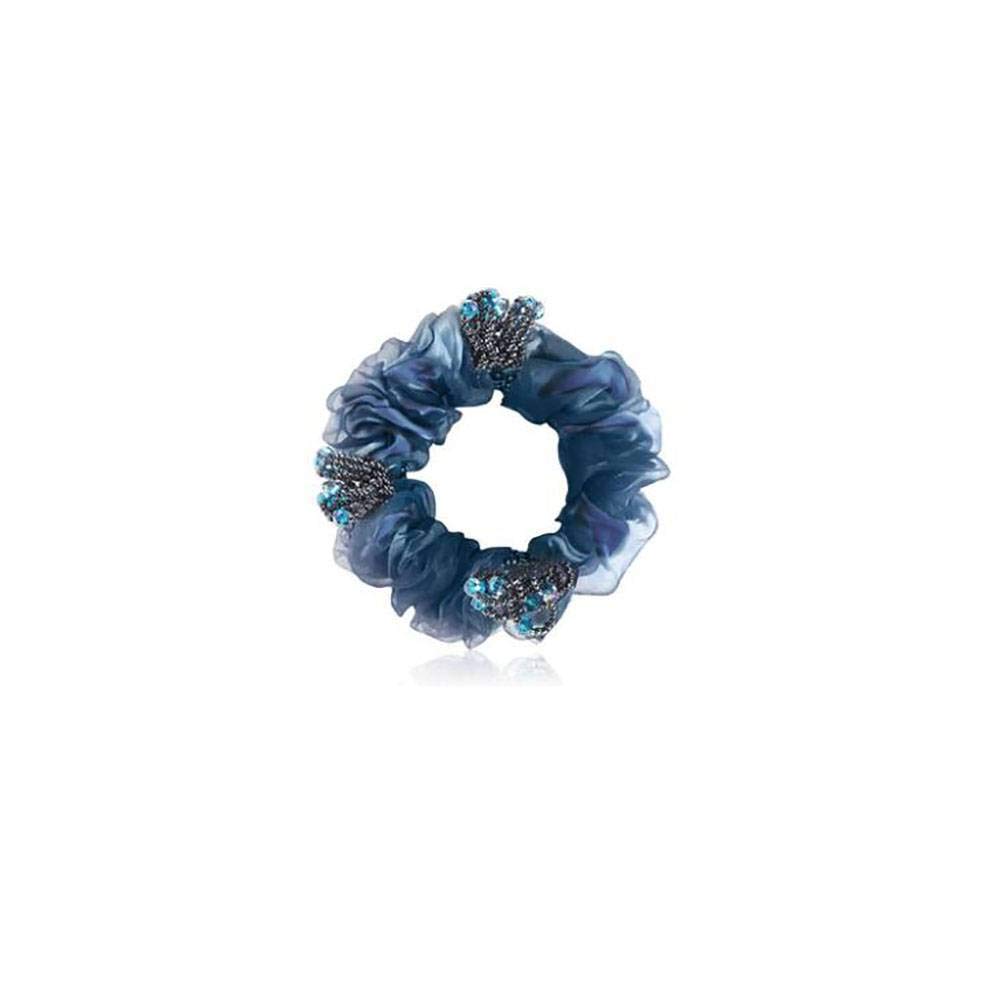 QINXUE Handmade Beaded Fabric Flower Hair Ties - Elastic Hair Bands for Women & Girls - Perfect for School, Work, Parties and Everyday Use