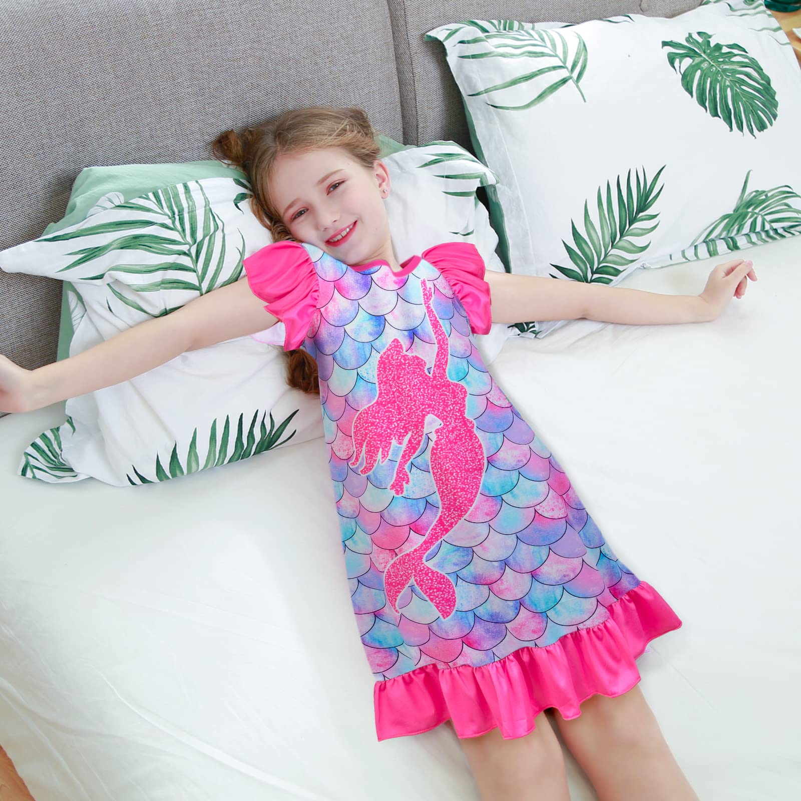 2-Pack Unicorn & Mermaid Princess Nightgowns for Girls 3-9 Years | Soft Toddler Sleepwear Pajama Set | Perfect for Bedtime, Sleepovers & Birthday Gifts
